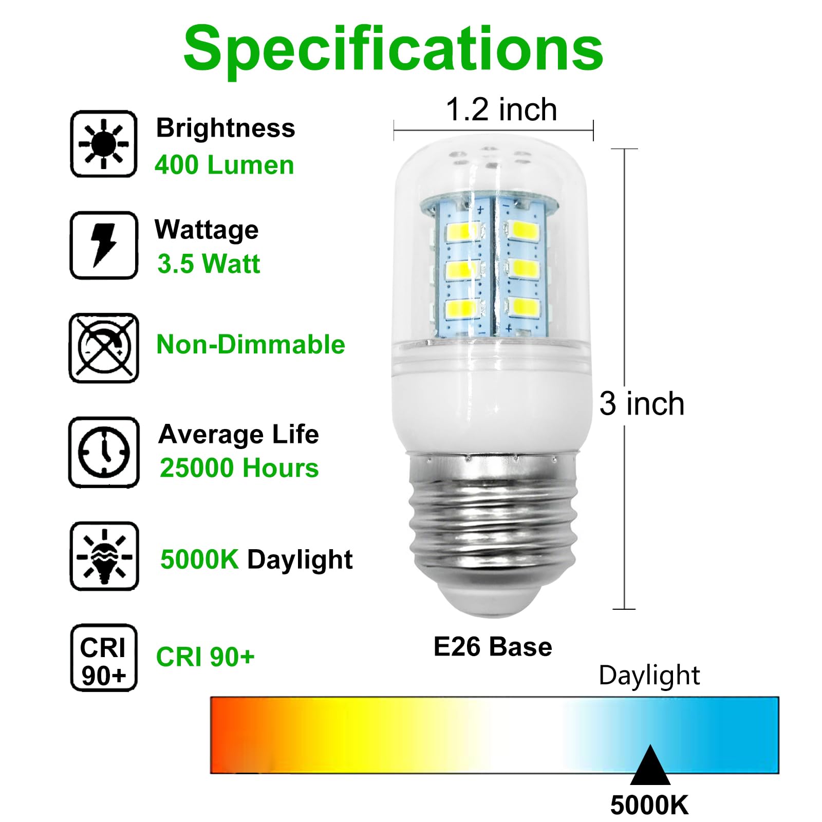 QYKAVM 3.5W LED Refrigerator Bulbs, 110V-130V, Compatible with Frigidaire, White Light, 2 Pack - Replacement Appliance Bulbs