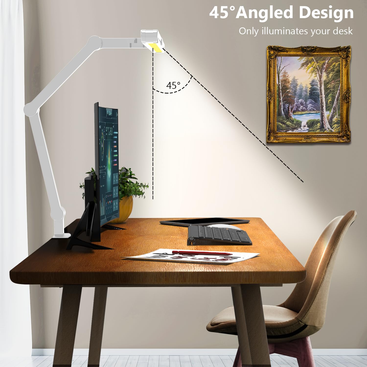 Micomlan 3000 Lumen Super Bright Led Desk Lamp For Home Office, 47Inches Long Architect Desk Lamp With Clamp, Dimmable Table Light With Adjustable Monitor Light Bar Tall Office Lighting For Computer