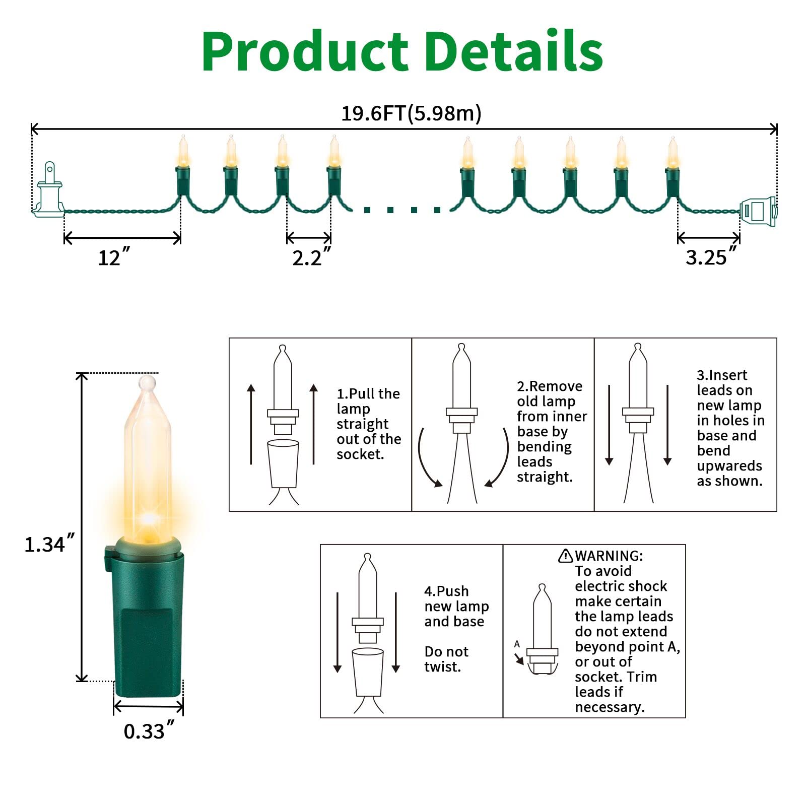 Lamphome Super-Bright Extendable Warm White Christmas Lights Decoration 100Lights 19.6Ft Ul Certified Mini Bulb String Lights Set For Outdoor Christmas Tree Garden Holiday Party Patio Wedding Decor
