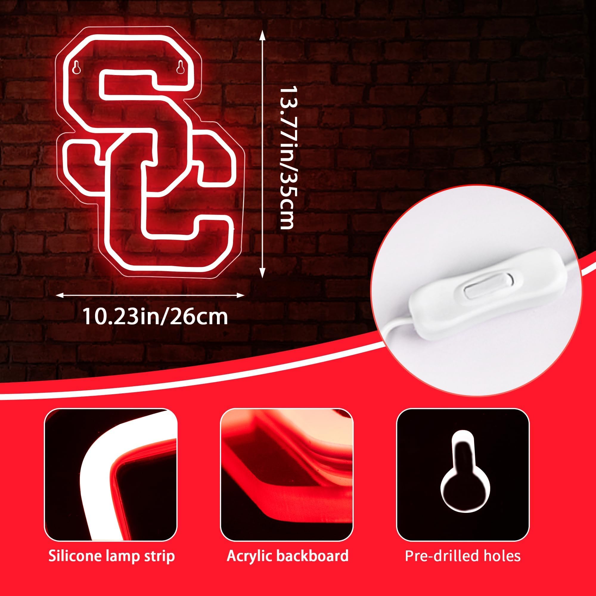 FTMGGDG University Neon Sign, Football Team Logo LED, 13.77x10.23in, Acrylic, Southern California-Red, Model FMXD100
