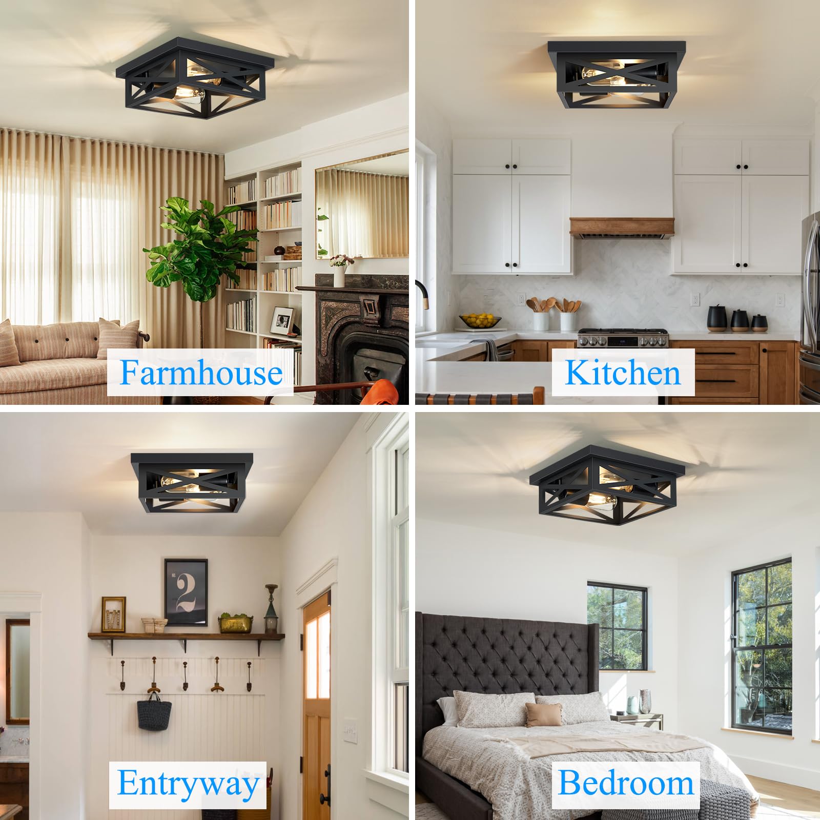 Skejao Black Flush Mount Ceiling Light Fixture,Square Hallway Light Fixtures Ceiling,Light Fixtures Ceiling Mount For Farmhouse,