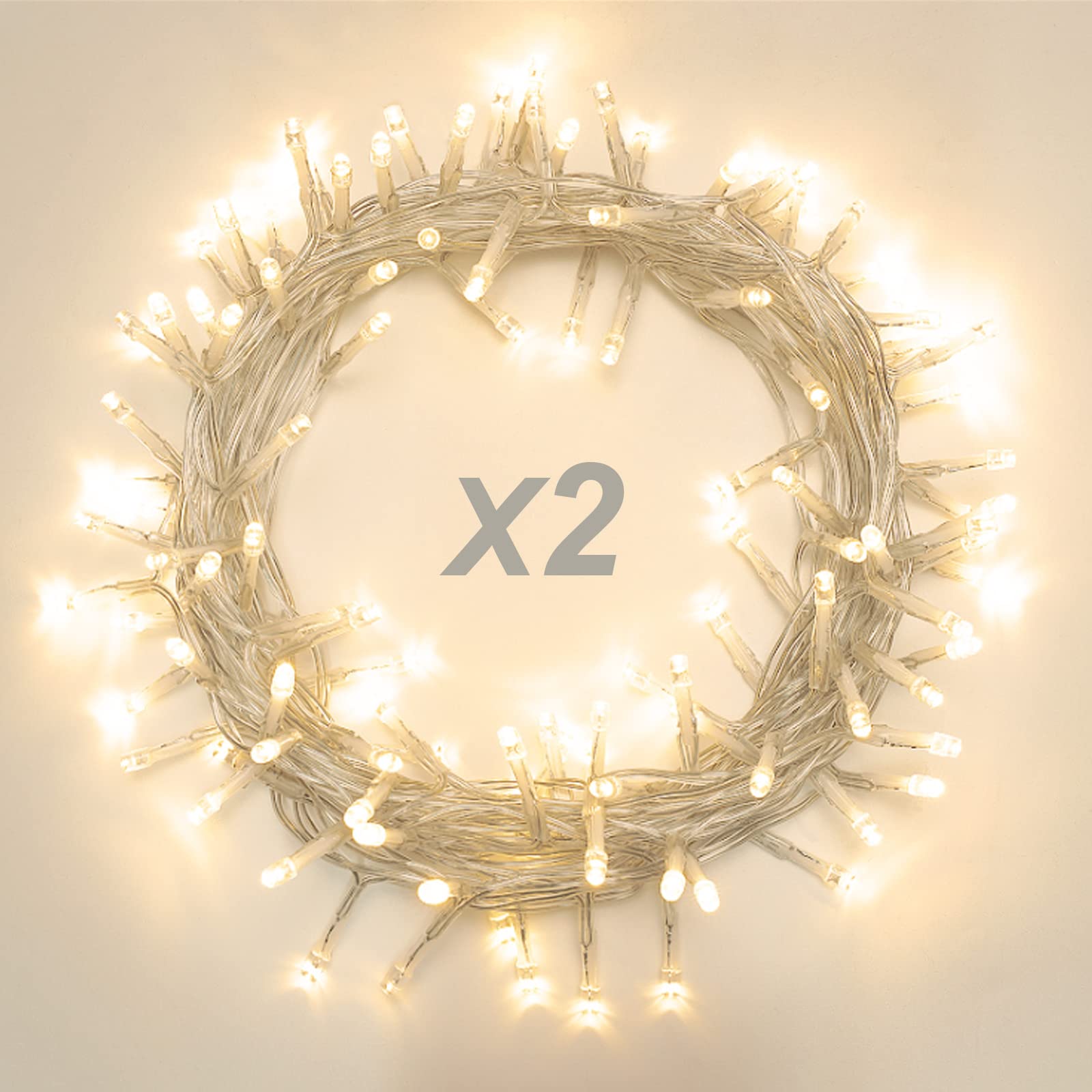 LIOPEED 2 Pack 22.6ft 66 Led Battery Powered String Lights, IP65 Waterproof 8 Modes Twinkle Fairy Lights with Timer for Bedroom,