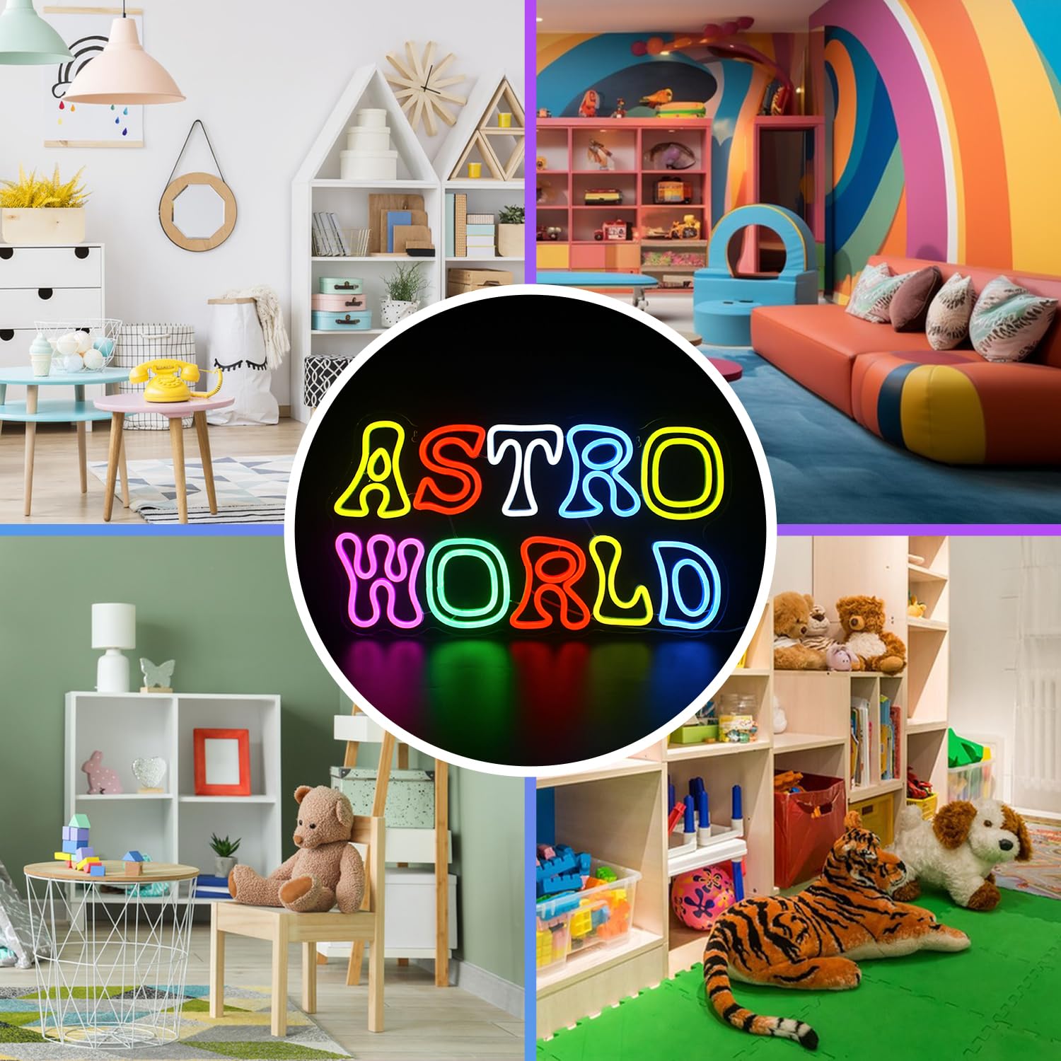 JURONGYILU Neon Sign - Astro World LED Wall Decor - Colorful USB Powered Light for Bedroom, Living Room, Bar, Game Room