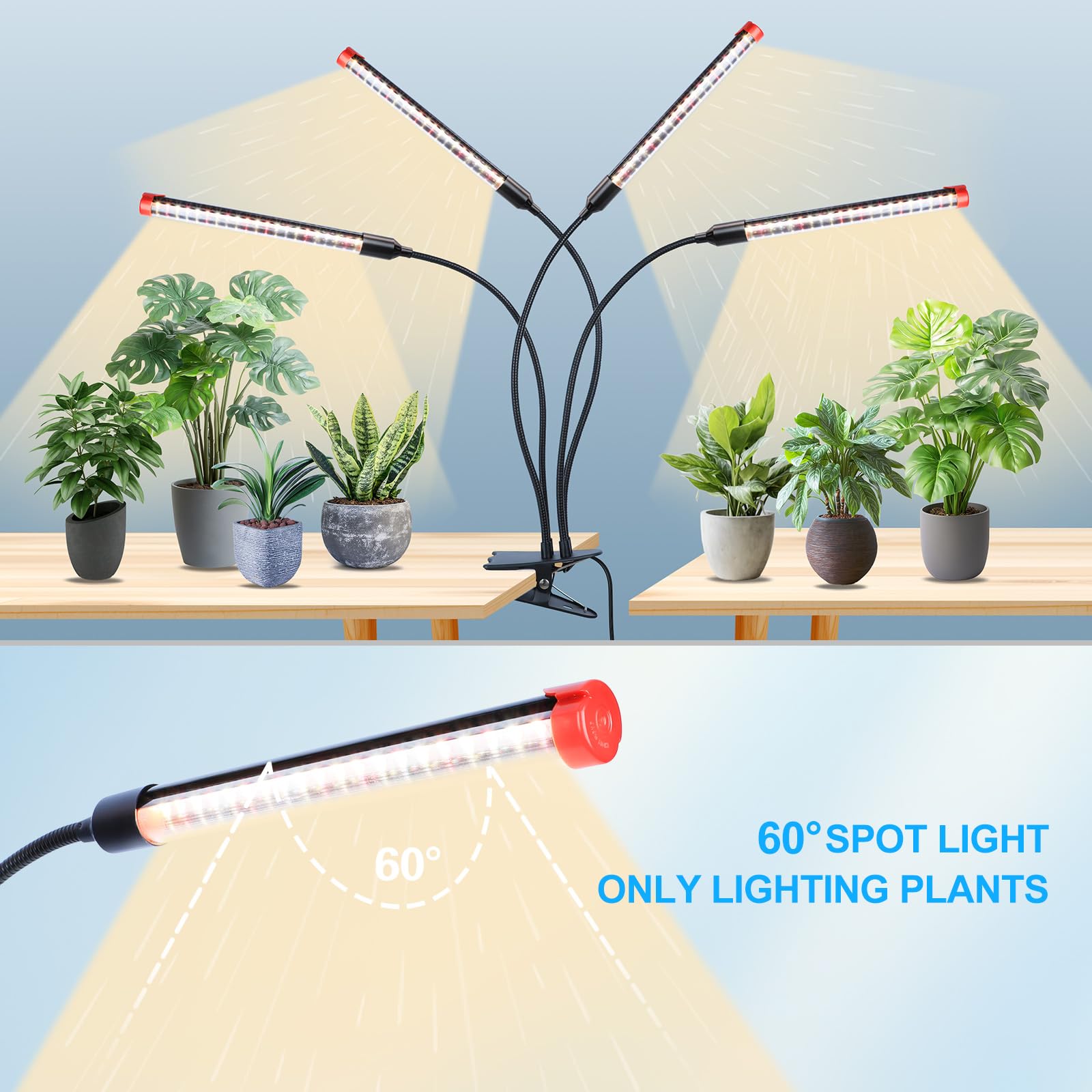 Gamechanger! 36W  Not 15W  4Head Strong Clip Grow Lights For Indoor Plants With Timer  Best Gift For Plants Lover  Led Plant Growing Lamp For Houseplants  Bonsai  Seed Starting  Seedlings  Veg  Flower