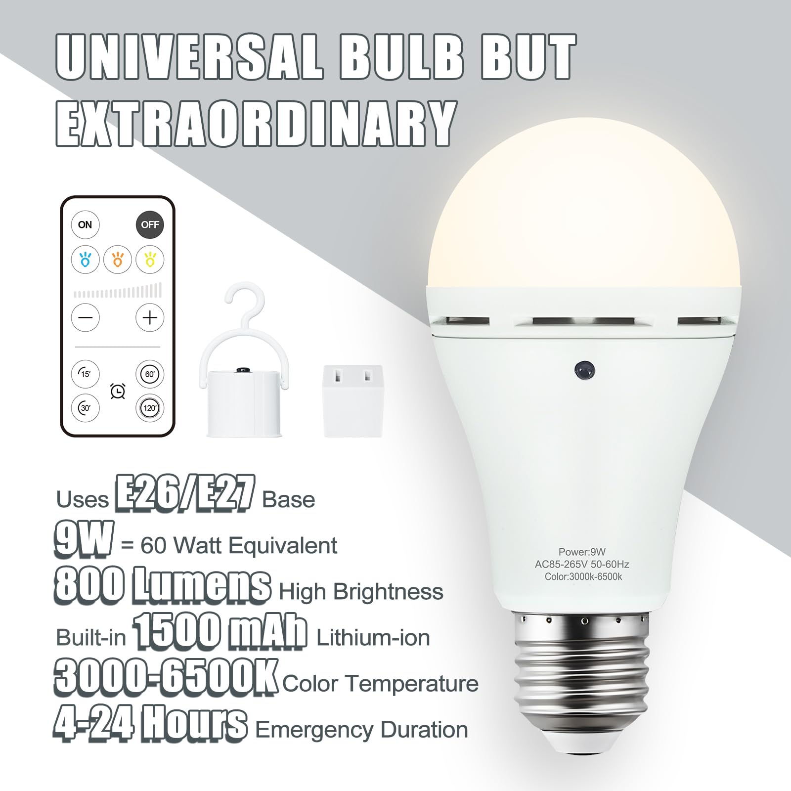 Aluocyi 3 Pack Rechargeable Light Bulbs With Remote Control, Battery Powered Emergency Led Light Bulb 3 Color Shift Dimmable 120