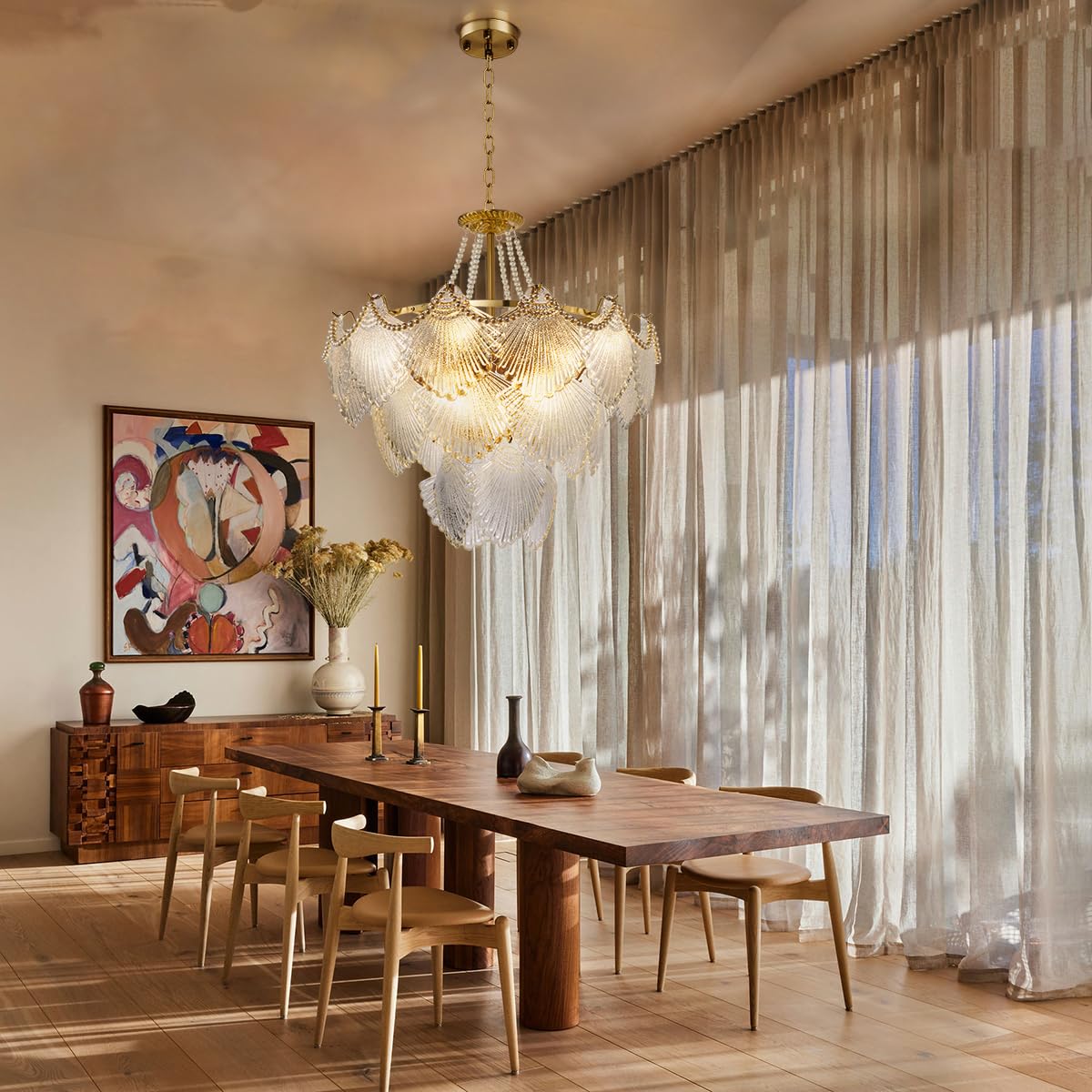 A Million Gold Multi-Tier Crystal Chandelier, Shell Cloud Glass Metal Pendant Chandeliers Hanging Ceiling Lighting Fixtures (8-L