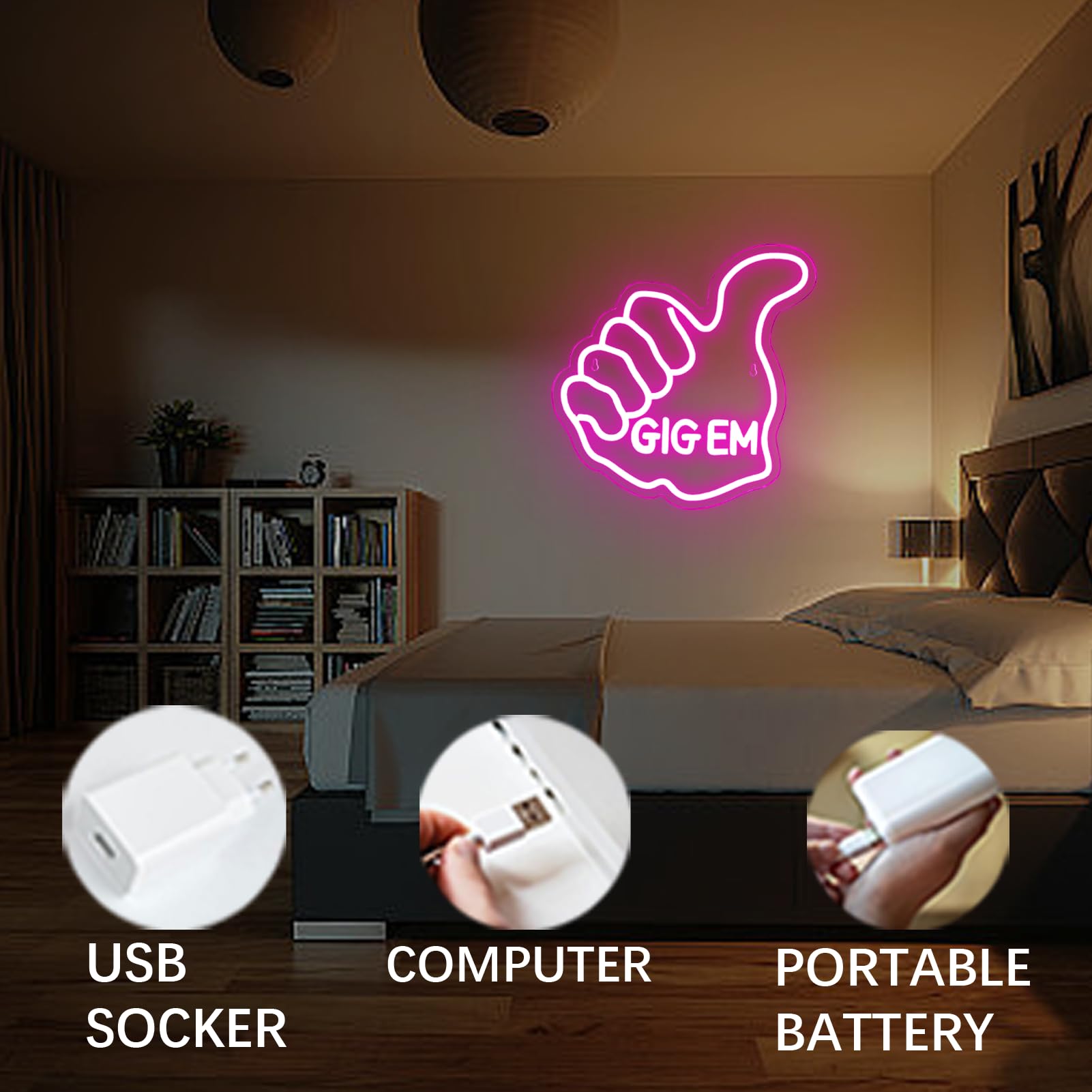 Texas Led A&M Aggies Thumbs Up Gig Em Neon Light For Wall Decor Hand Neon Light Statues Fingers Signs Bedroom Man Cave Dorm Texas University Decor Gifts(Pink)