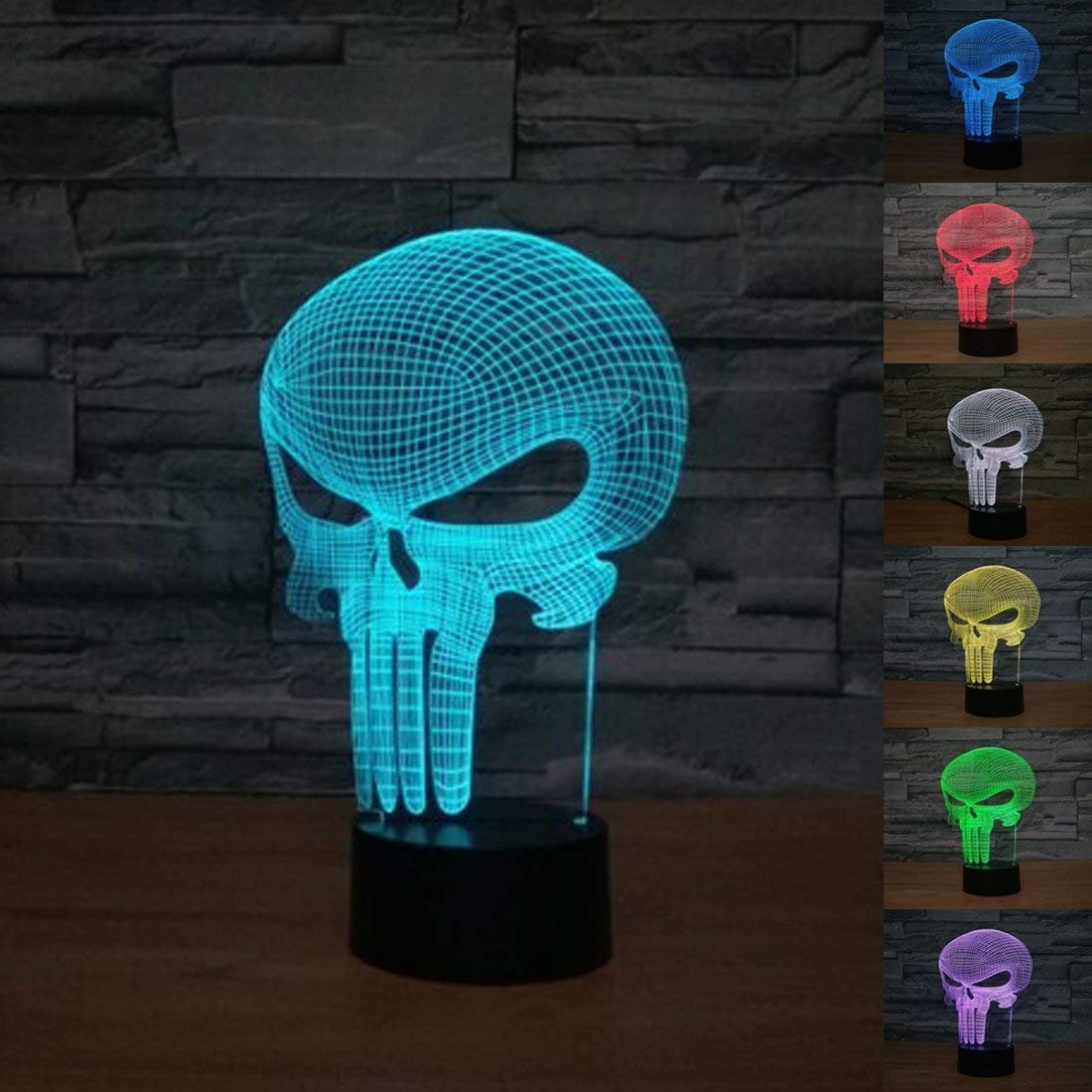 3D Light Punisher Skull 3D Night Light Led Lamp - 7 Color Touch Button Room Decor