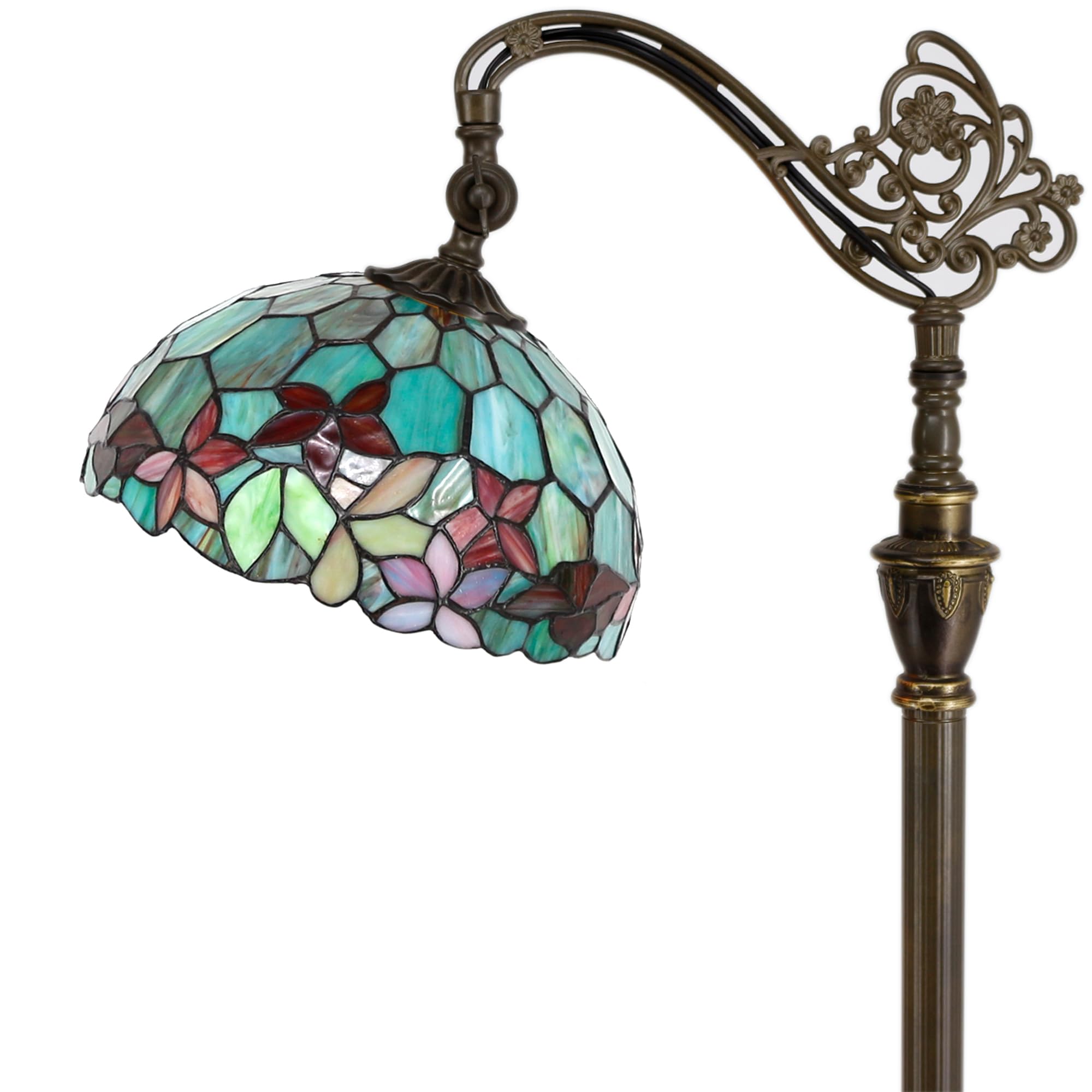 Zjart Tiffany Floor Lamp Stained Glass Lamp 18.88X12X67 Inch Angle Adjustable Arched Gooseneck Antique Reading Light (Red Green