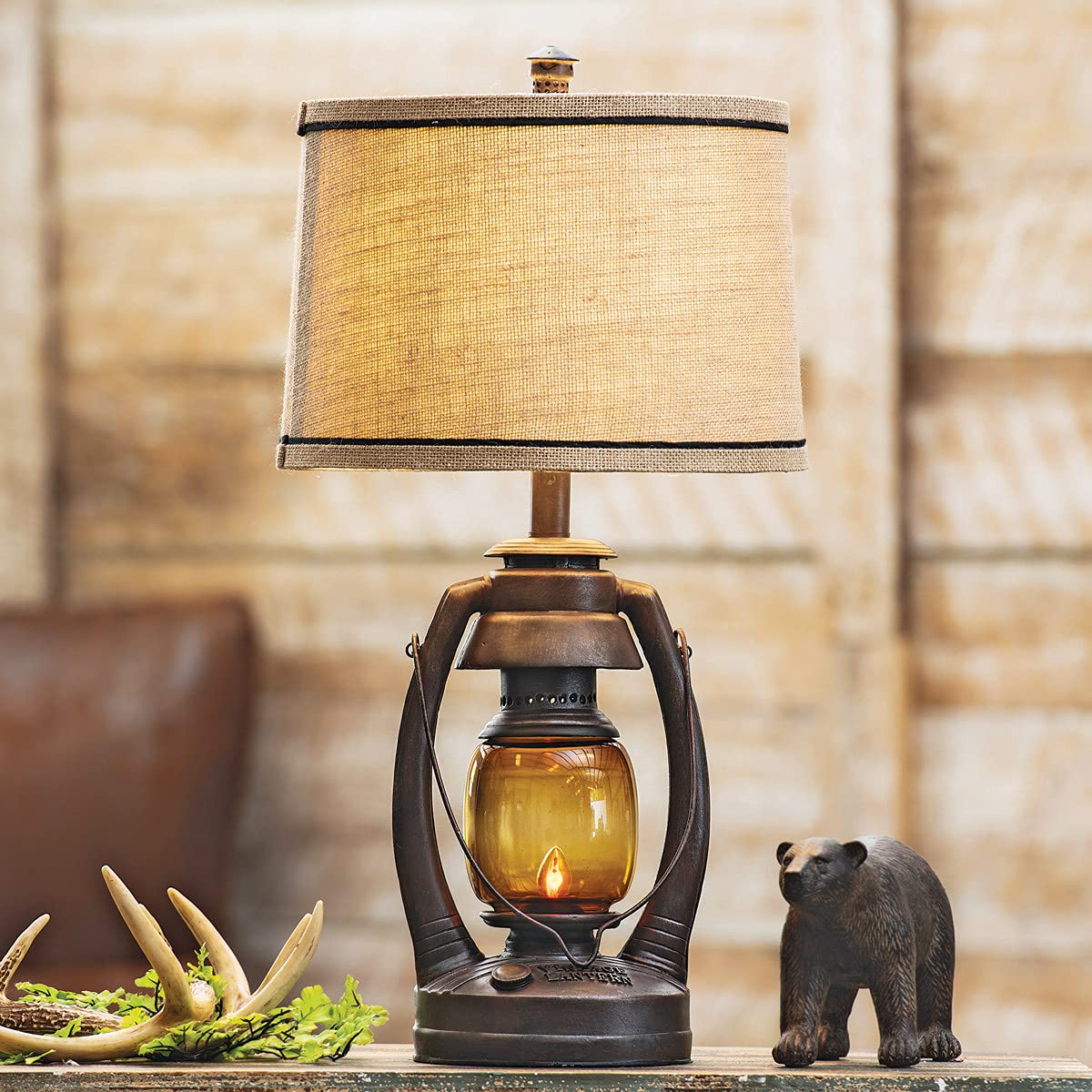 Black Forest D?or Vintage Lantern Table Lamp - Rustic Cabin Decor for Living Room, Nightstand, Desk - 25.5'' x 13''