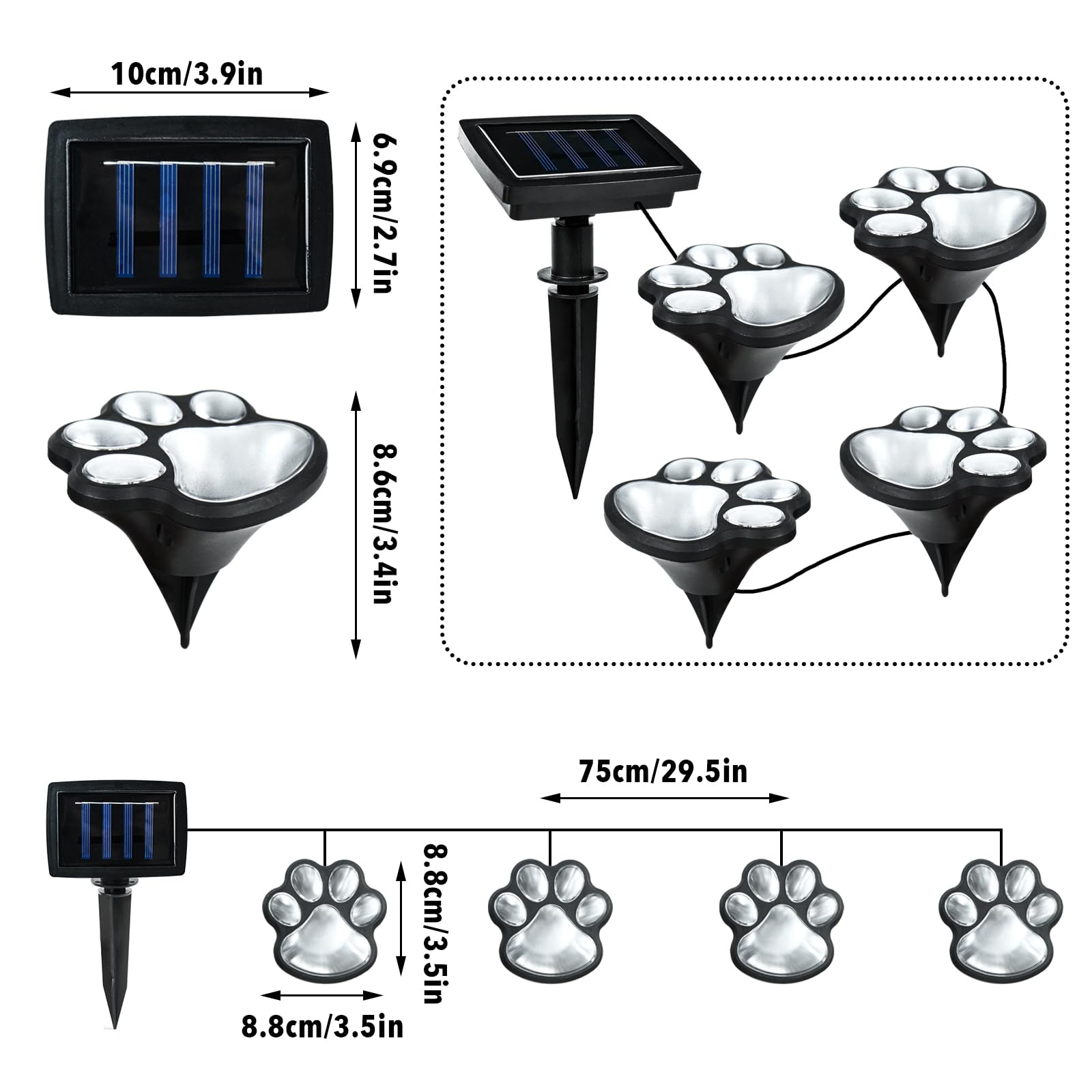 Ratopo Animal Paw Print Solar Lights - 4 Pack, IP55 Waterproof, Cool White Outdoor Garden Decor, Model 19-WD-4