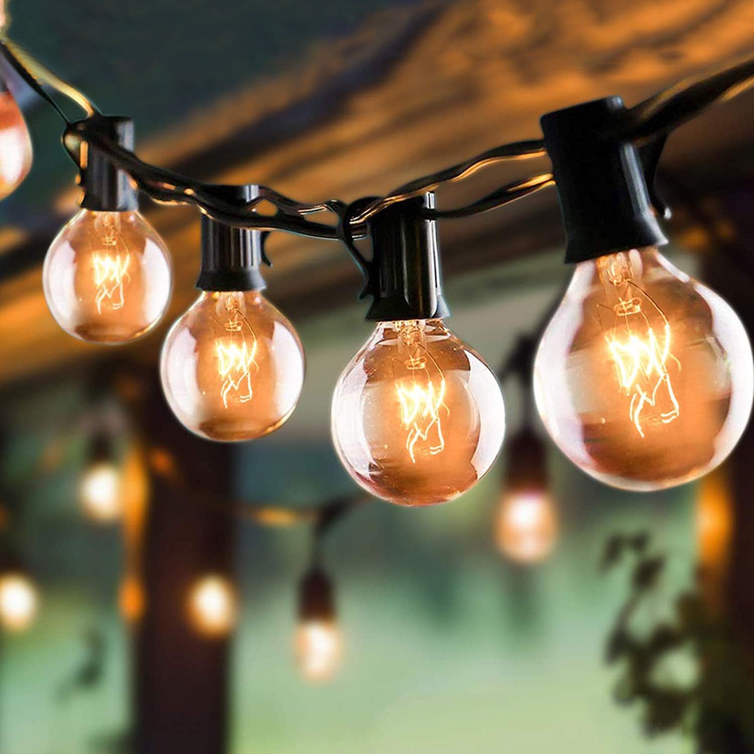 SUNSGNE G40 Outdoor String Lights, 100 Ft, Waterproof, 105 Clear Edison Bulbs, Black Wire, Ideal for Indoor/Outdoor Decor