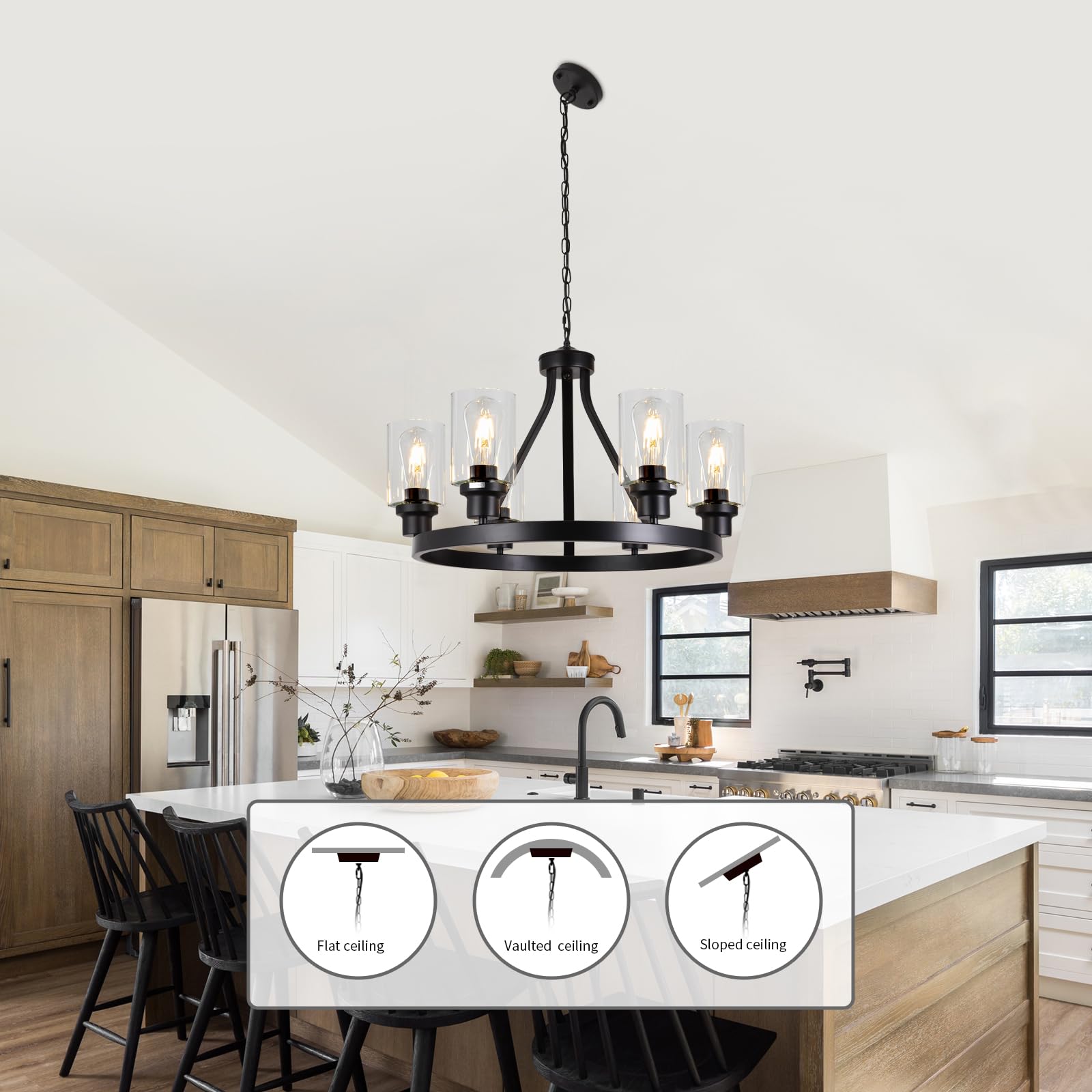 Hccz 6-Light Farmhouse Chandelier Wagon Wheel Pendant Light Fixtures For Dining Room Living Room Island Kitchen Foyer Bedroom, M