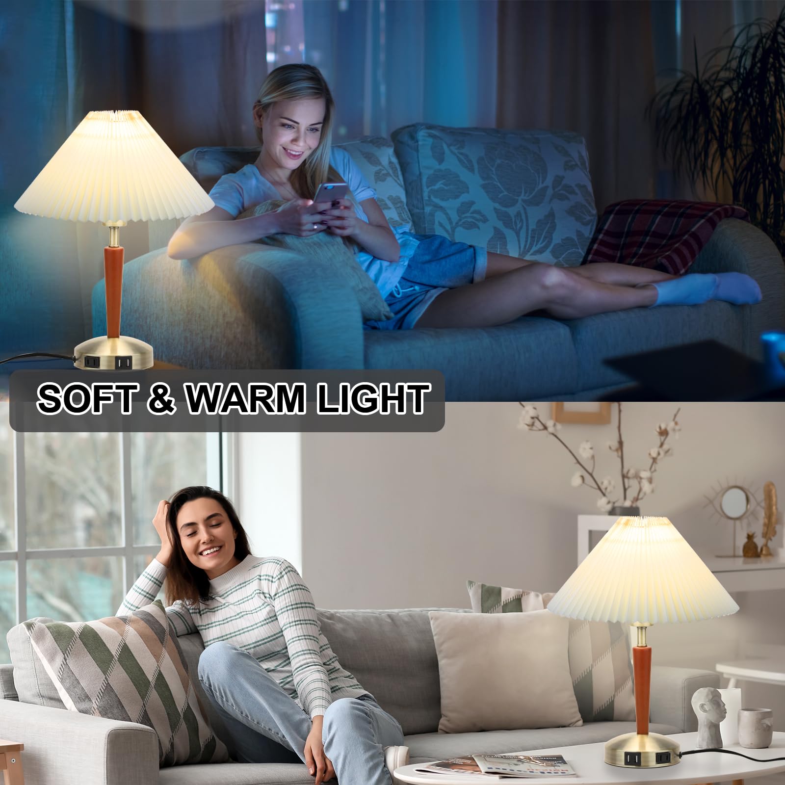 LALISU Touch Bedside Table Lamp - Modern 3-Way Dimmable LED Lamp, Brown Fabric Shade, Ideal for Bedroom and Living Room, Model LALISUTAB881