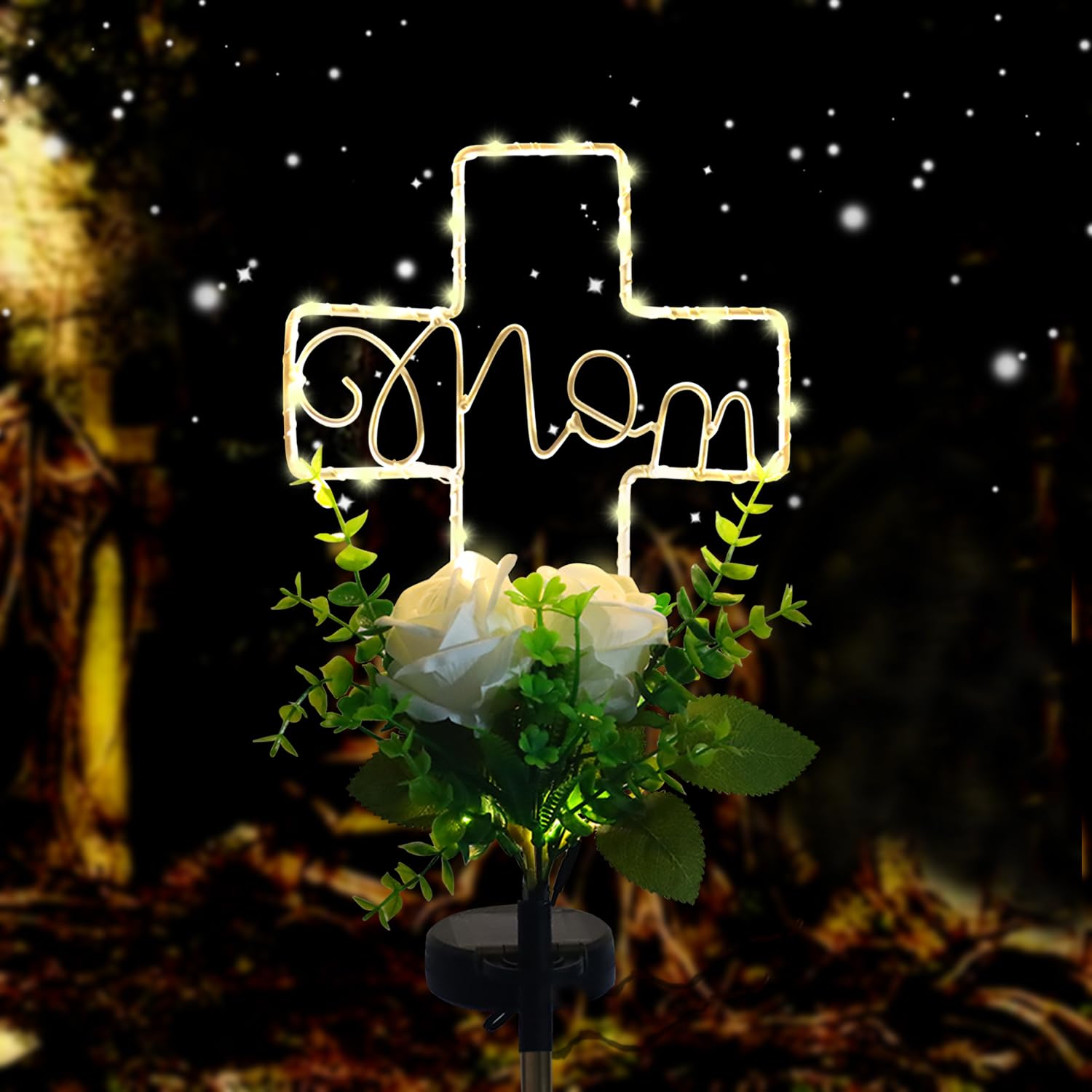 Lmtocs Grave Decorations for Cemetery Mom, Memorial Sympathy Gifts for Mom Cemetery Decorations, Waterproof Solar Cross Lights w