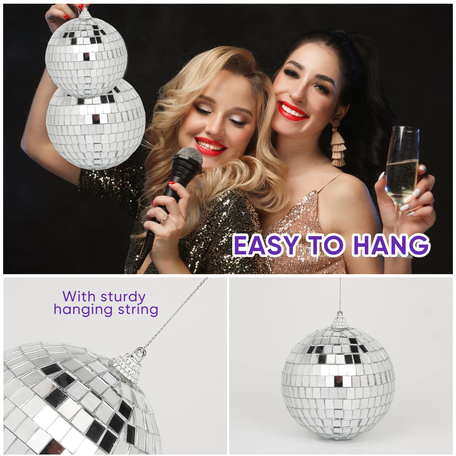 Mini Mirror Disco Ball Decor: 32 Pack Hanging Mirror Ball Ornaments Different Sizes - Small Disco Balls Decorations Bulk For Party Christmas Tree Cake Room Birthday (Silver)