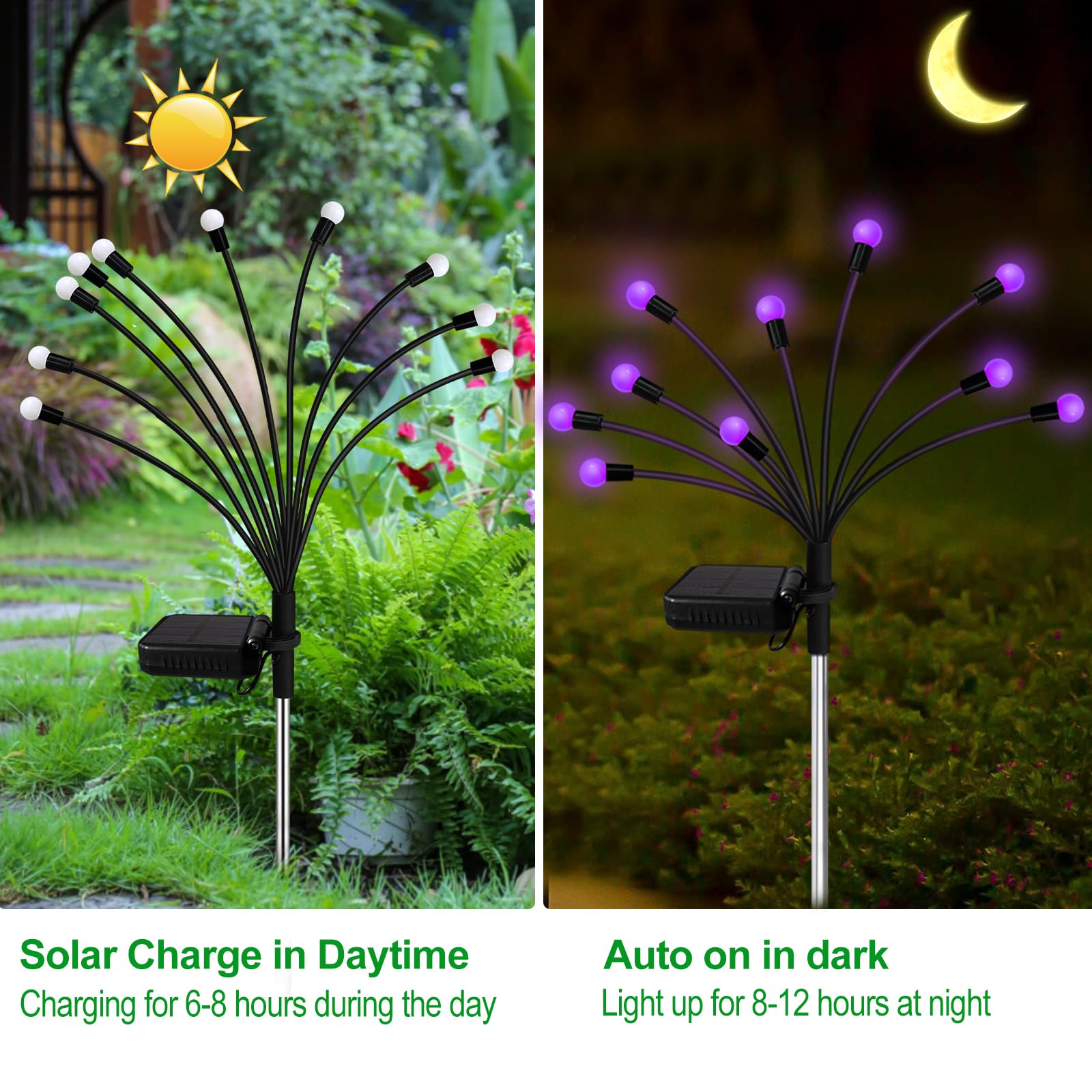 Kohlrabi Solar Garden Lights Outdoor, 4 Pack 40 Led Solar Purple Firefly Lights Waterproof, Sway By Wind, Halloween Swaying Ligh
