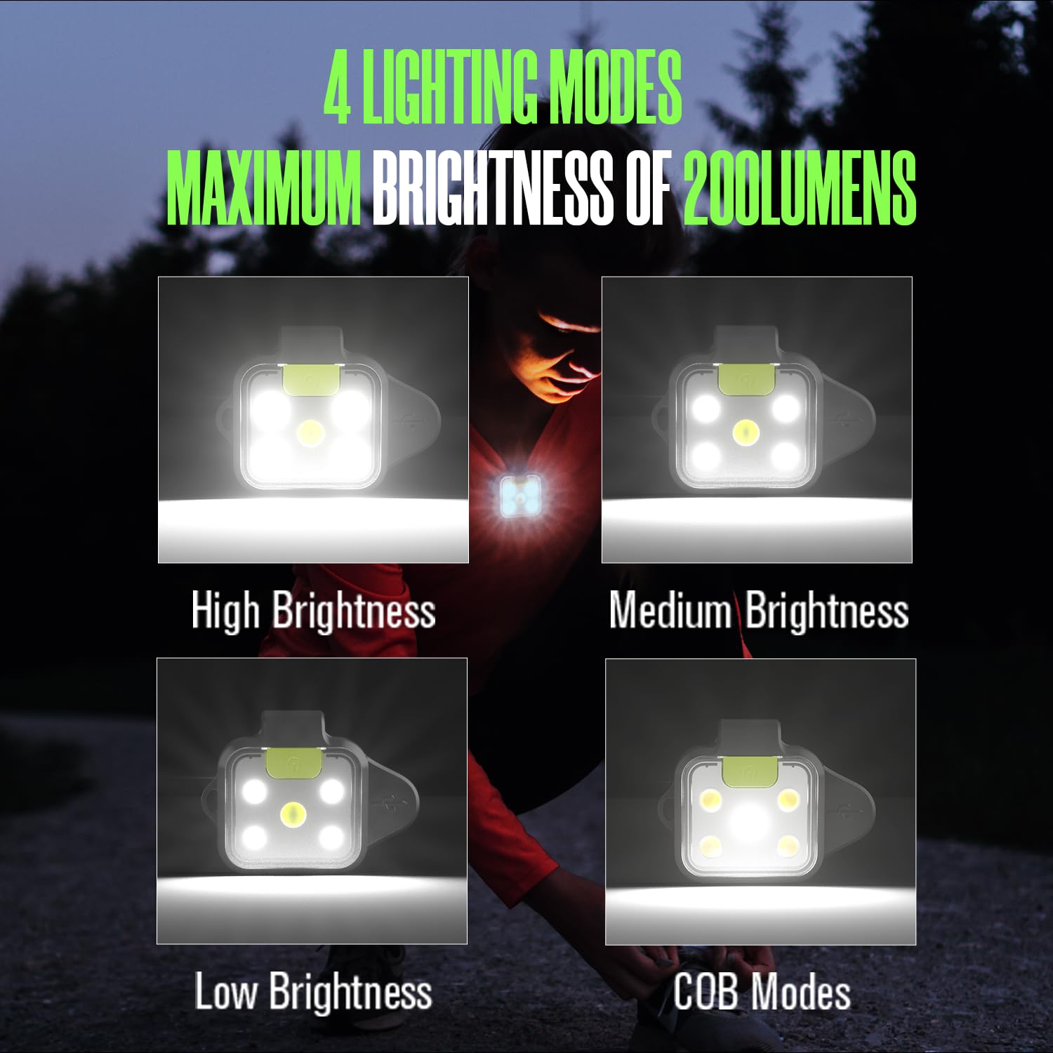 Eguku 2Pack Usb Rechargeable Running Lights - 4 Modes, Lightweight Clip-On Jogging Gear, Green