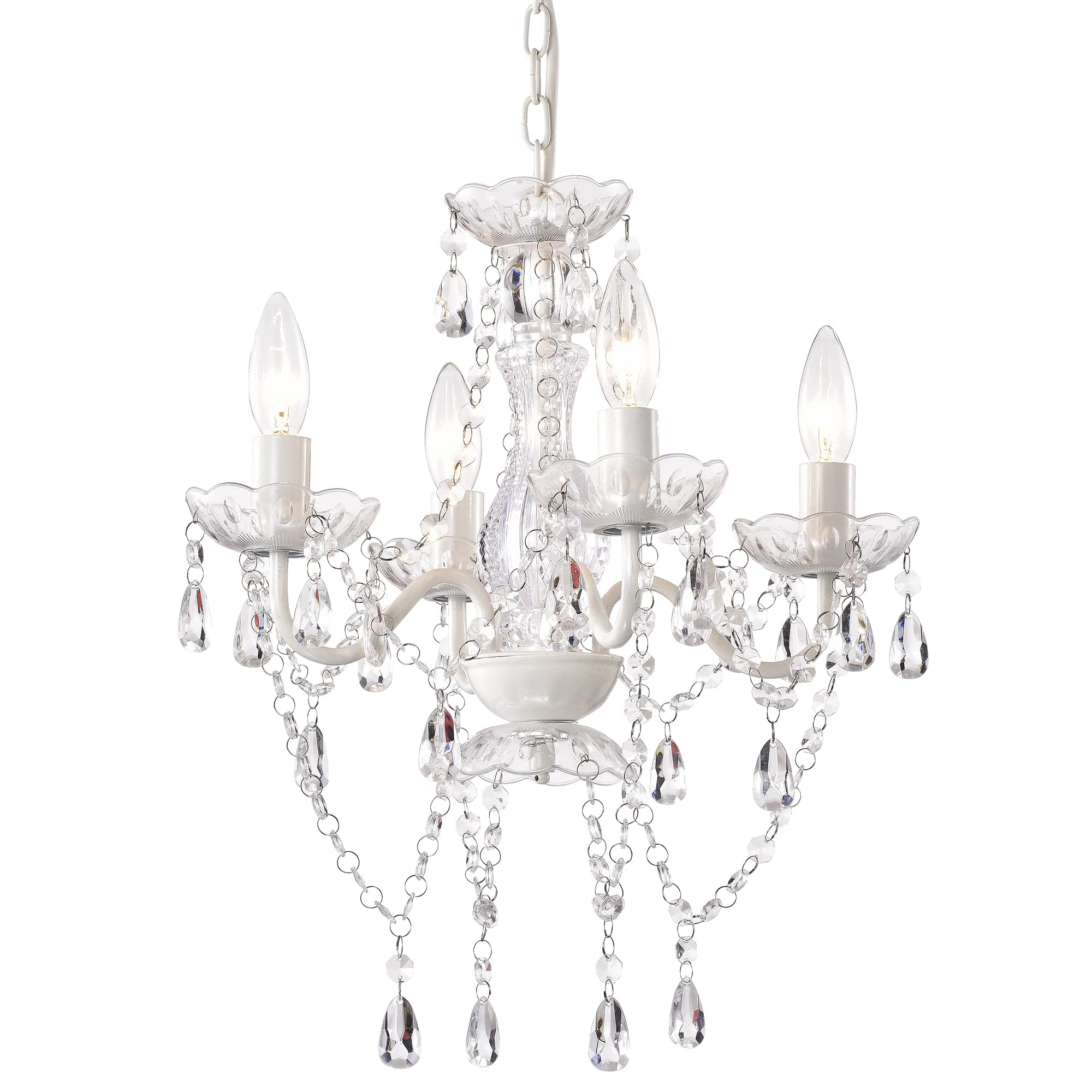 LaLuLa White Mini Crystal Chandelier, 4 Light Metal Pendant Light, Small Size