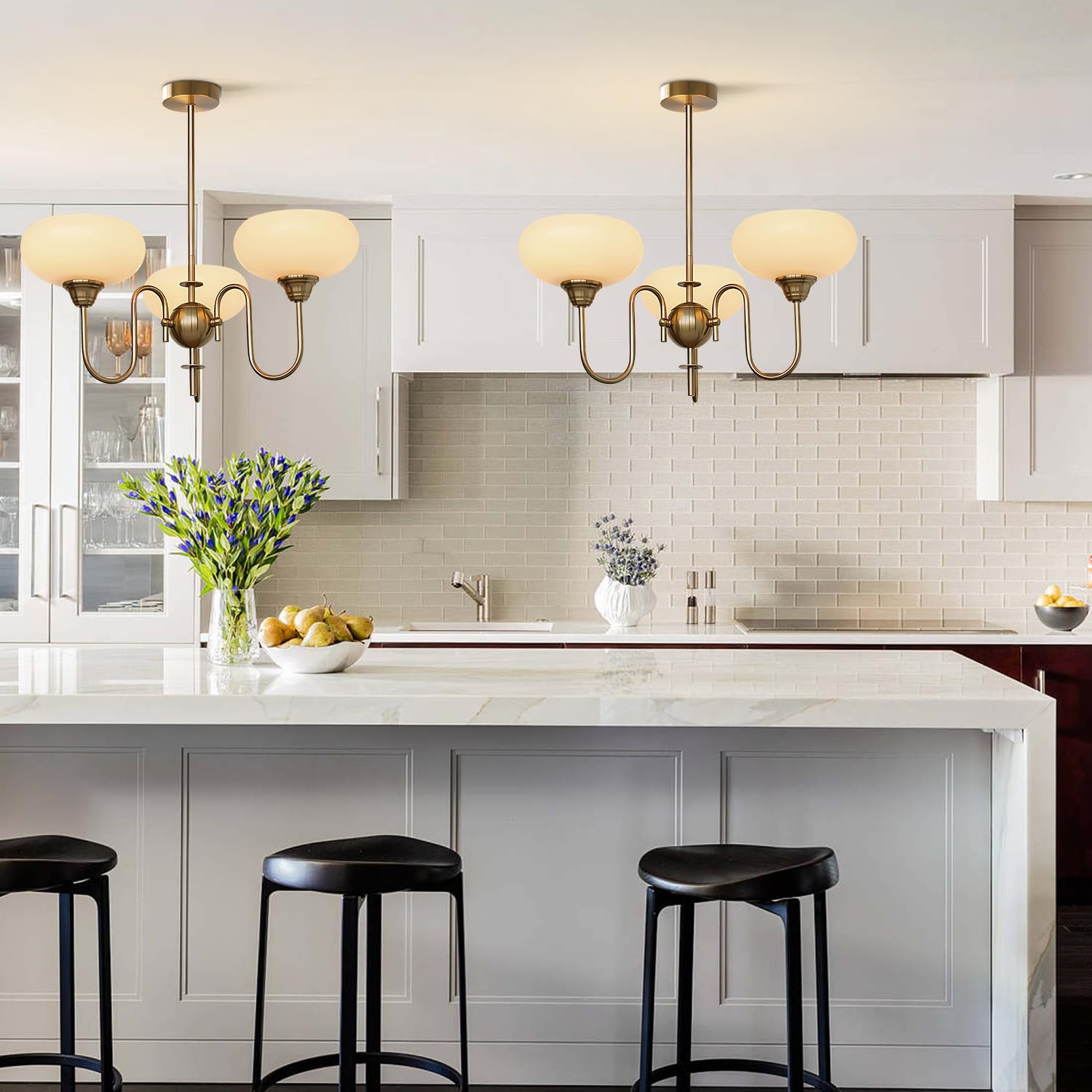 BOKT Modern Gold Globe Chandelier - Mid Century 3-Light Pendant Light, Anti Brass Finish, Model BP1108-3