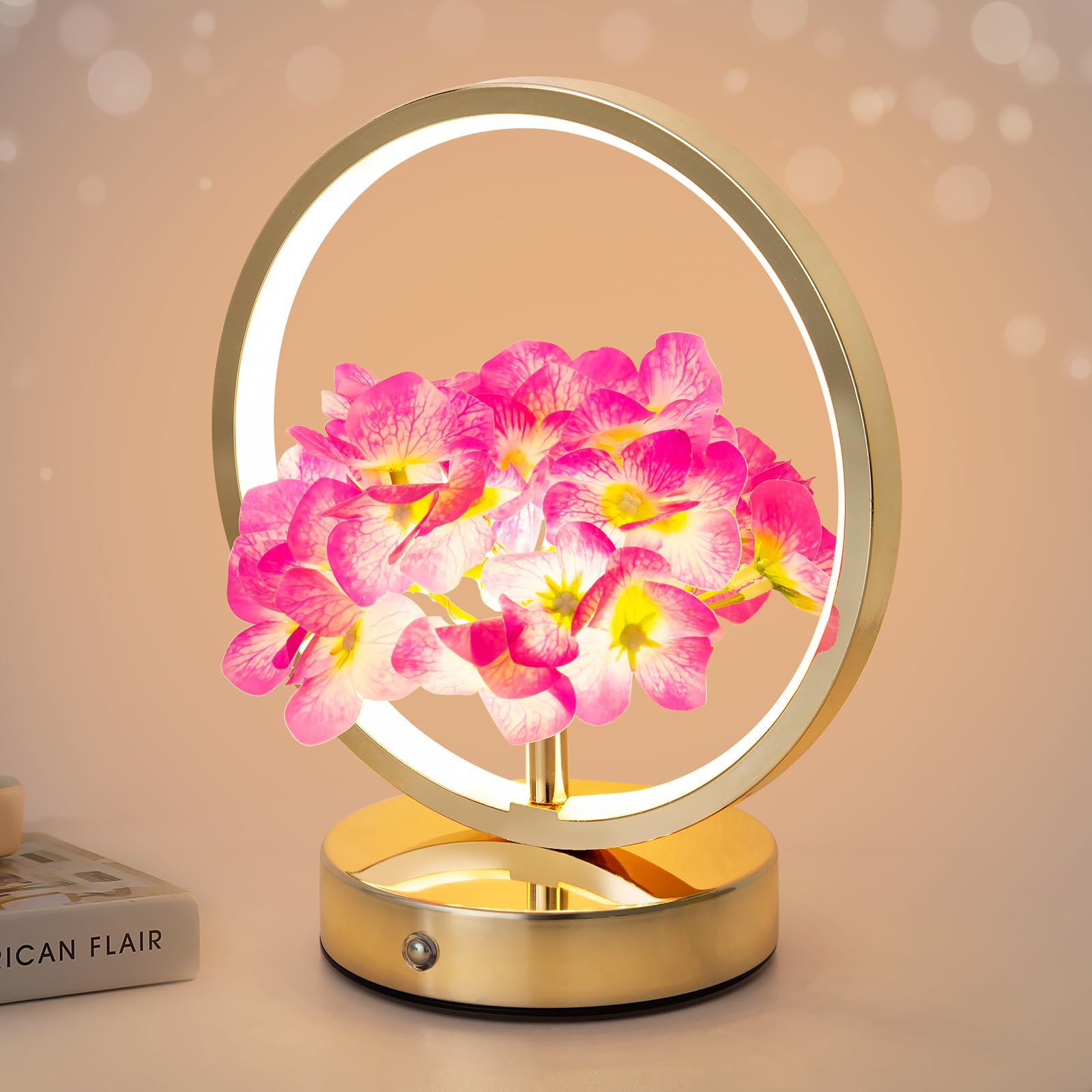 JHXLAMP Birthday Gifts for Women Mom Hydrangeas Flower Touch Lamp Rechargeable Cordless 3 Way Dimmable Small Night Lightfor Home Decor Bedroom Living Room Office Thank You Gifts for Festival-Purple