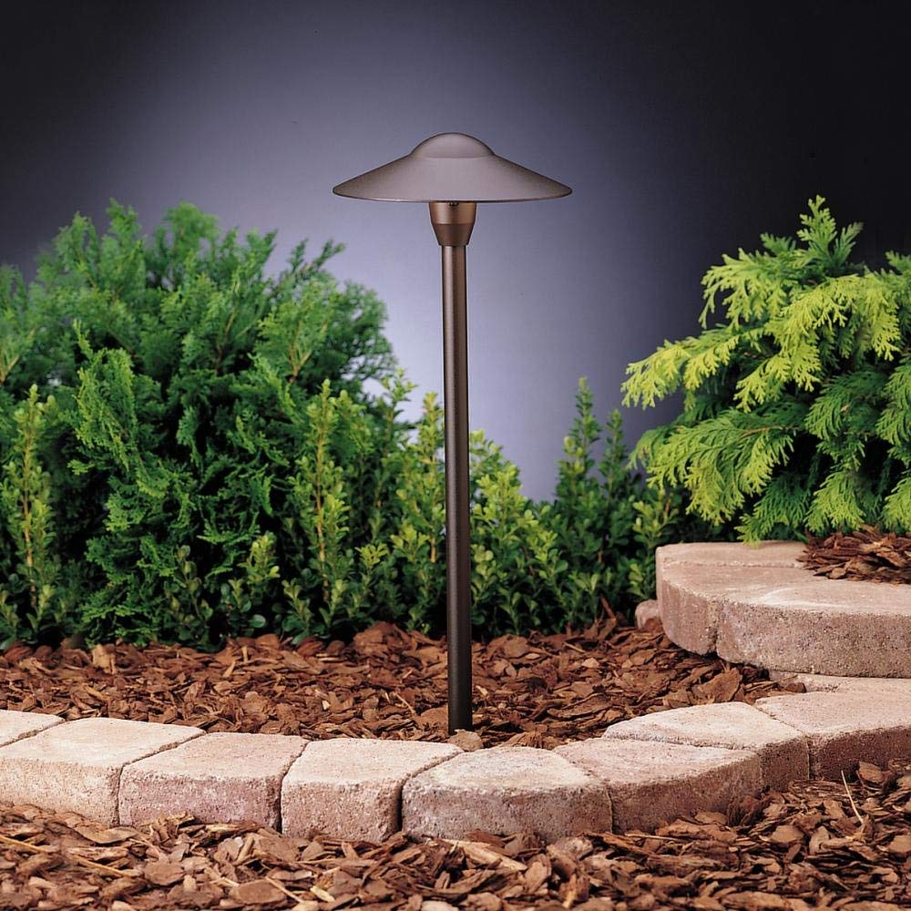 Kichler 8in Outdoor LED Path Light, 12V Adjustable Dome Light, Textured Architectural Bronze, Model 15310AZT