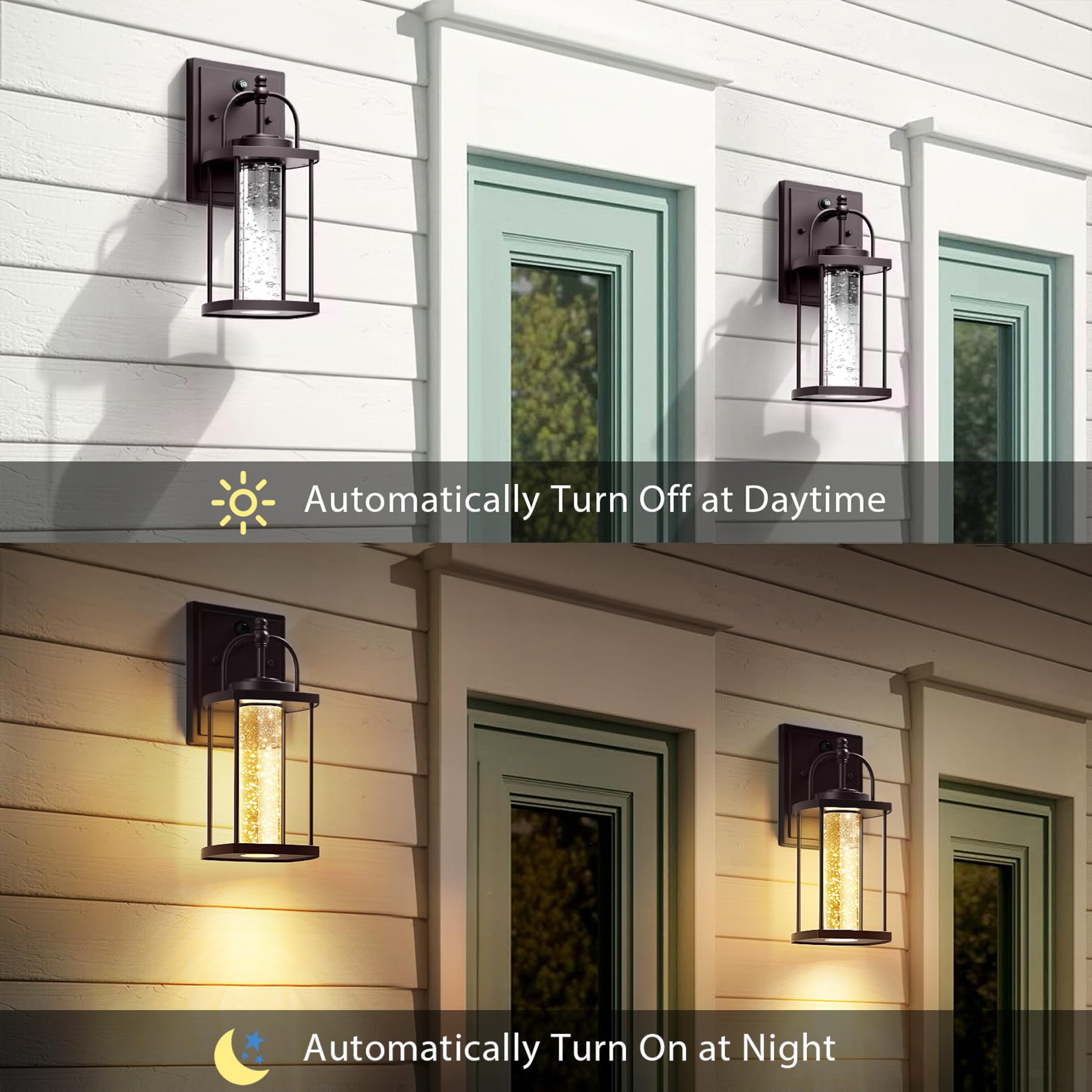 APOTO Outdoor Wall Lights, 10W LED Sconce with Crystal Bubble Glass, Bronze, 11.81 Inch, Dusk to Dawn for Porch, Front Door, Garage