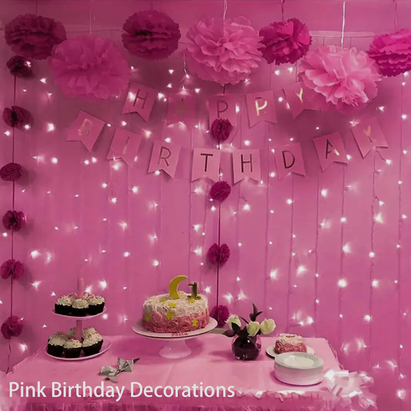 Jacuxlss Pink Valentines String Lights Decorations, Connectable 33 Feet 100 Led Plug In Decorative Fairy Aesthetic Light With 8