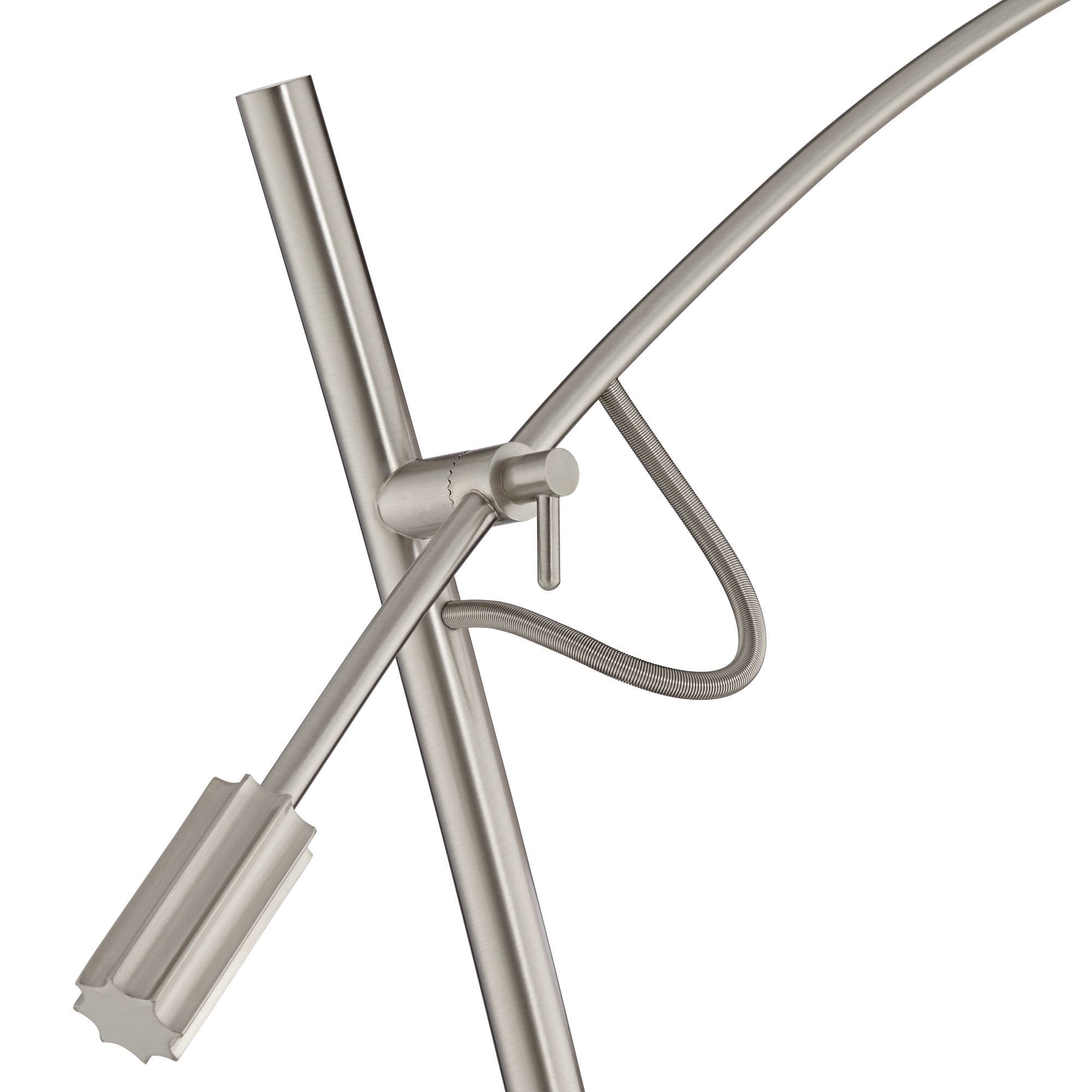 Possini Euro Design Modern Standing Arc Floor Lamp Adjustable Boom Arm 69'' Tall Brushed Nickel Off White Linen Fabric Drum Shad