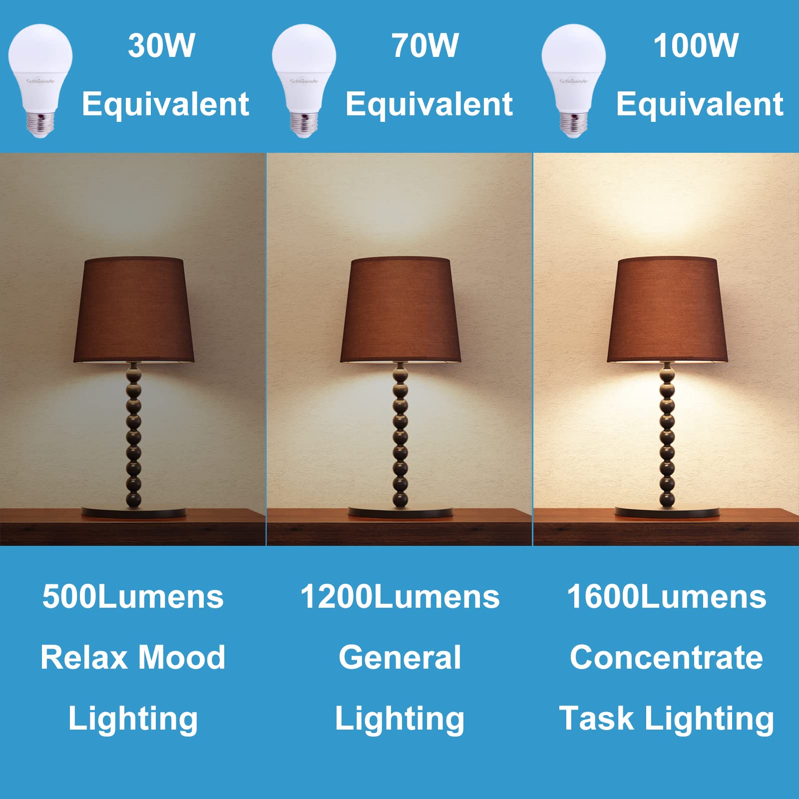 Scheinenda 3-Way Light Bulbs 30 70 100 Watt Equivalent, Standard A19 Indoor Led Bulb Soft White 2700K, 15 Watt Energy Efficient