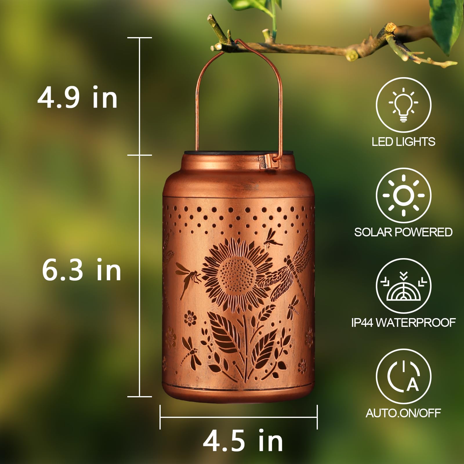 Tepaken Solar Lantern Hummingbird Outdoor Decor, Metal, Gold, Model T-DL-108, Waterproof for Yard, Patio, Garden