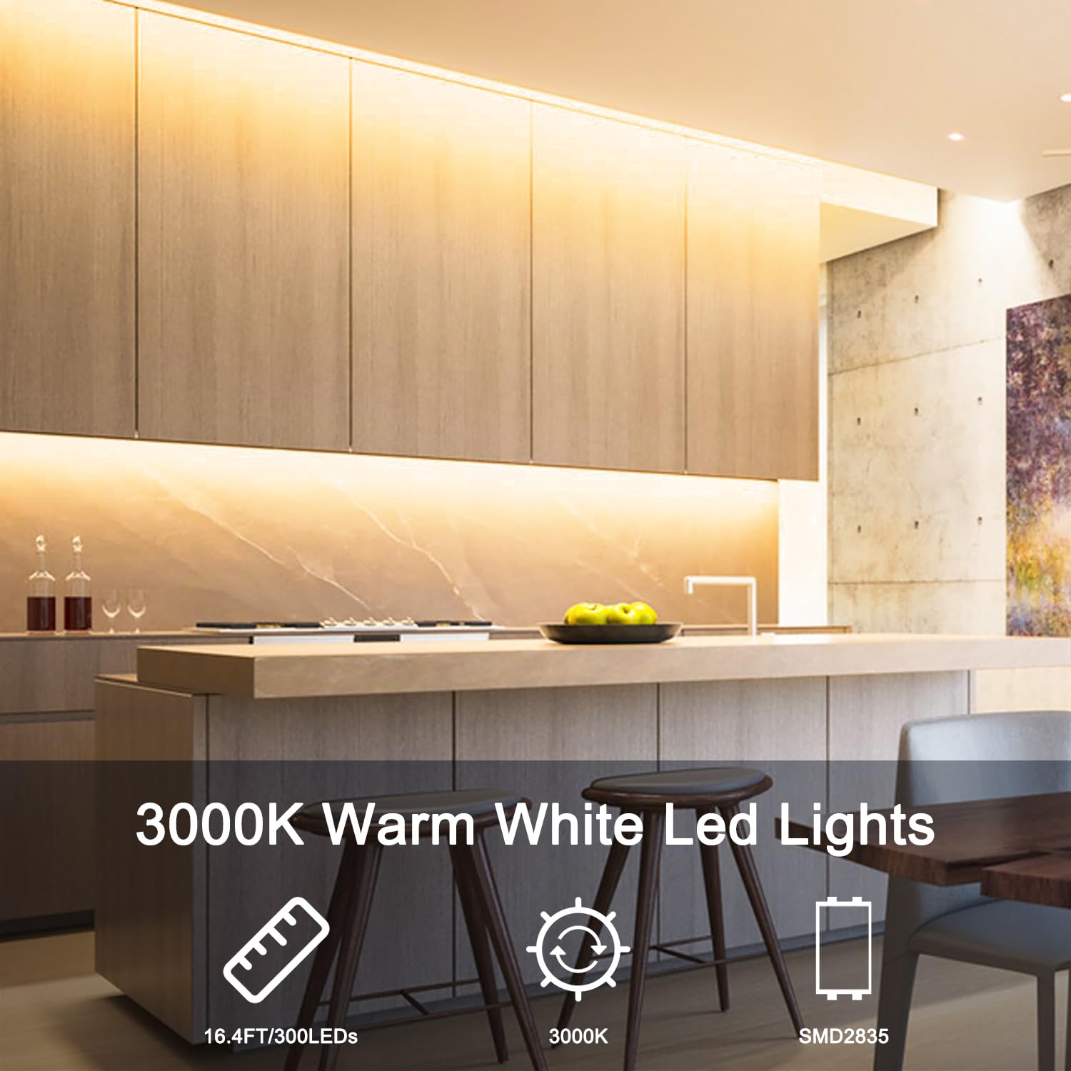 VOLIVO LED Strip Lights, 16.4ft Dimmable Warm White 3000K, Flexible Tape Light for Home, Model V-VB206150000