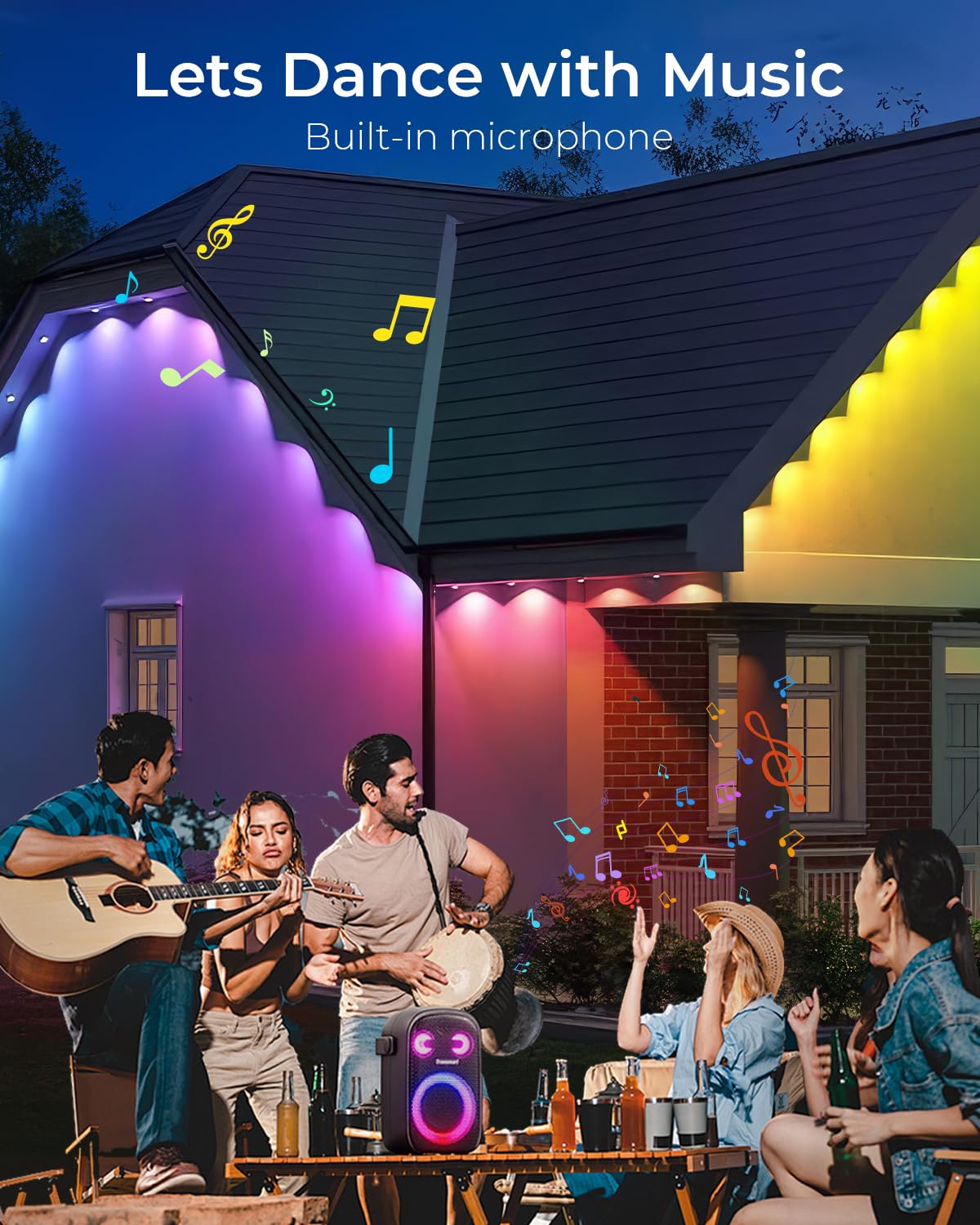 CINOTON 100ft Smart RGBCW Permanent Outdoor Lights, 60 LEDs, IP67 Waterproof, Model C5107-B, Perfect for Festivals and Holidays