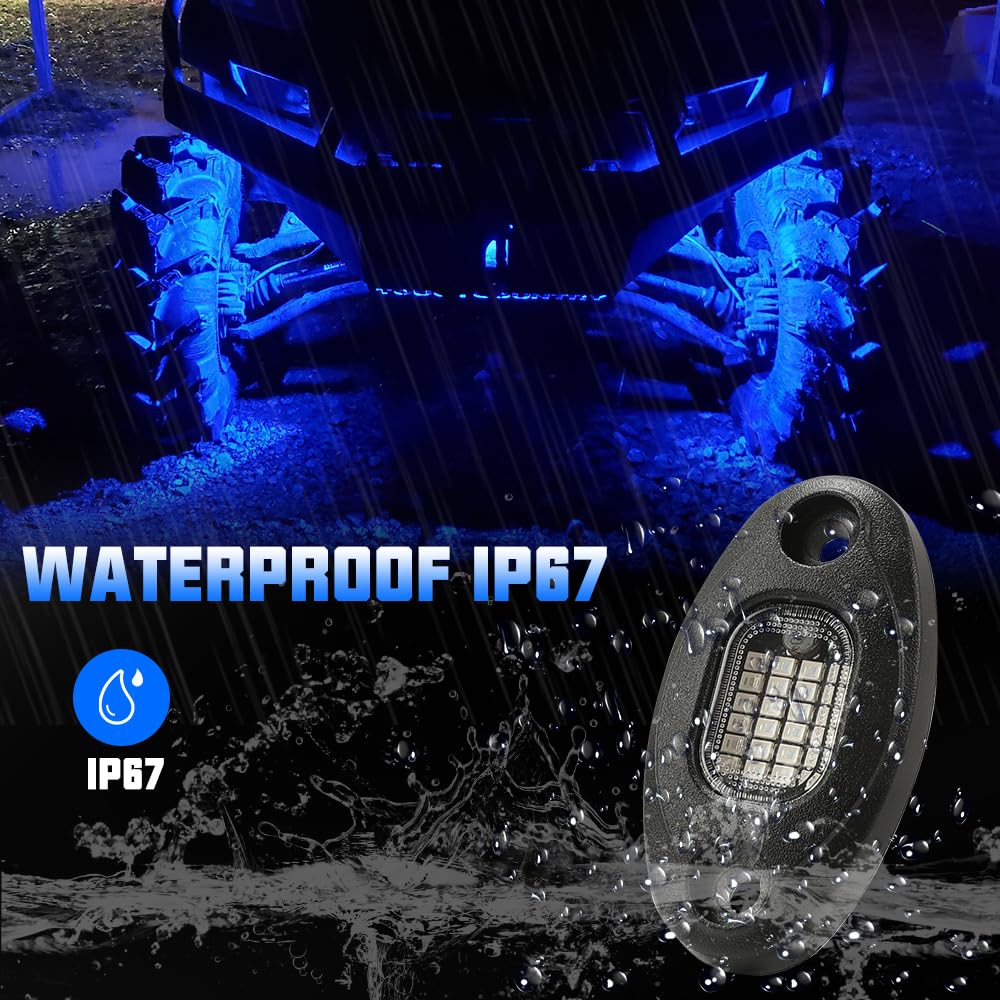 Sunpie 6 Pods Blue Rock Lights 24 Aluminium Metal Underglow Light With 32.8Ft Extension Wires, Ip67 Waterproof Fender Lighting For Trailer Off Road Trucks Sedans Suv Atv Utv Motorcycles Boats