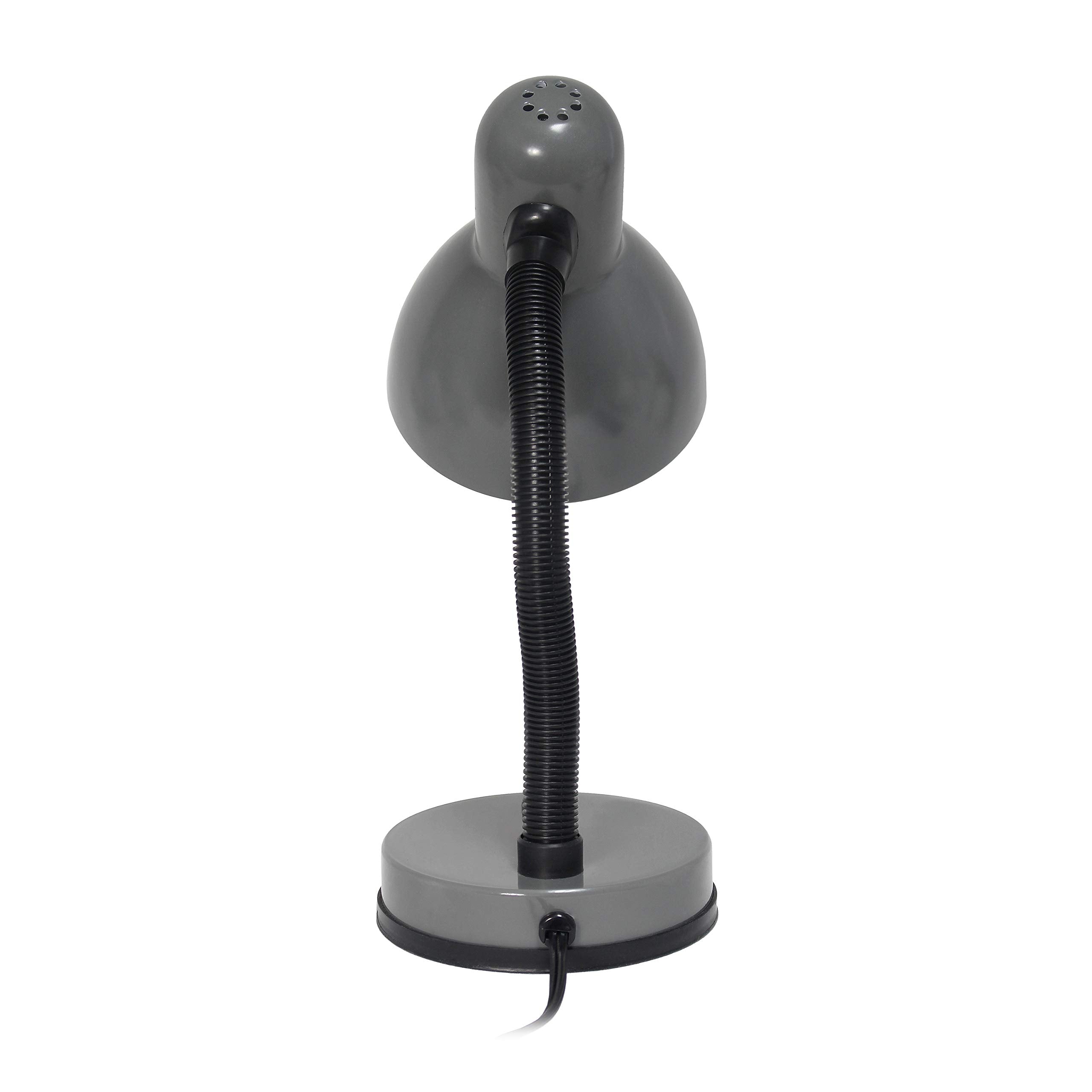 Simple Designs Ld1003-Gry-Lb 14.25'' Basic Metal Desk Lamp With Flexible Hose Neck For Office, Living Room, Bedroom, College Dor