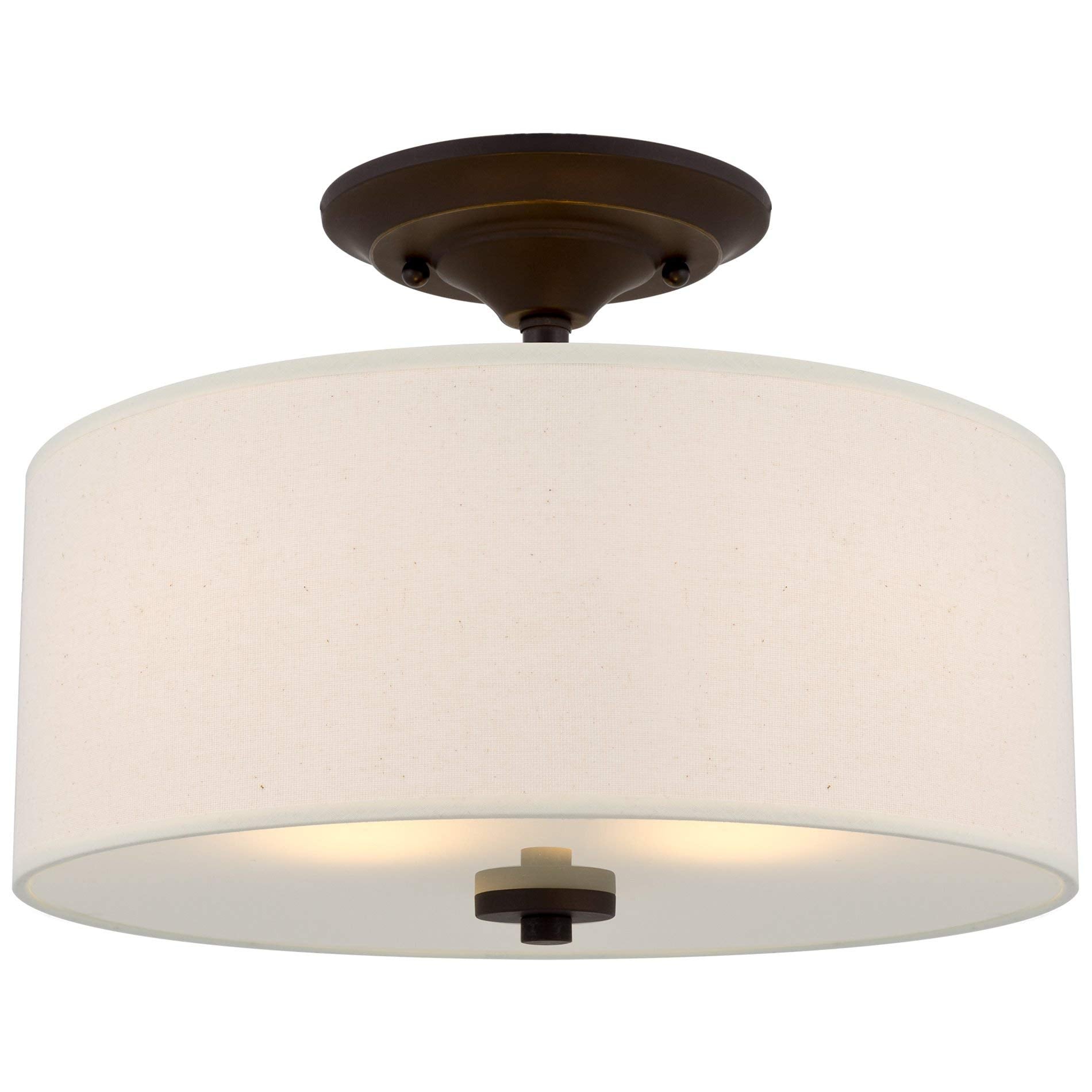 Kira Home 13in 2-Light Semi-Flush Mount Ceiling Light, Off-White Fabric Shade, Bronze Finish, Model OpenBox-RV-CSF615-414-OB