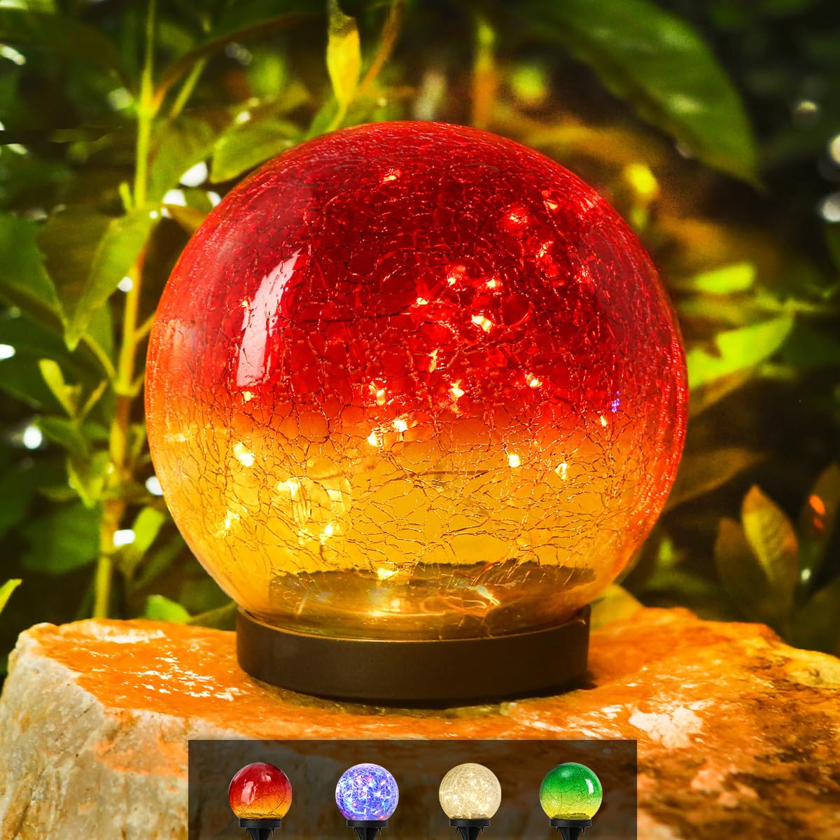 Outdoor Waterproof Solar Gradient Red Globe Lights  Led Solar Round Gazing Balls Ornaments For Lawn Garden Patio Table Art Decoration  Back Yard Landscape Illuminated  ed Glass Sphere Light Orbs