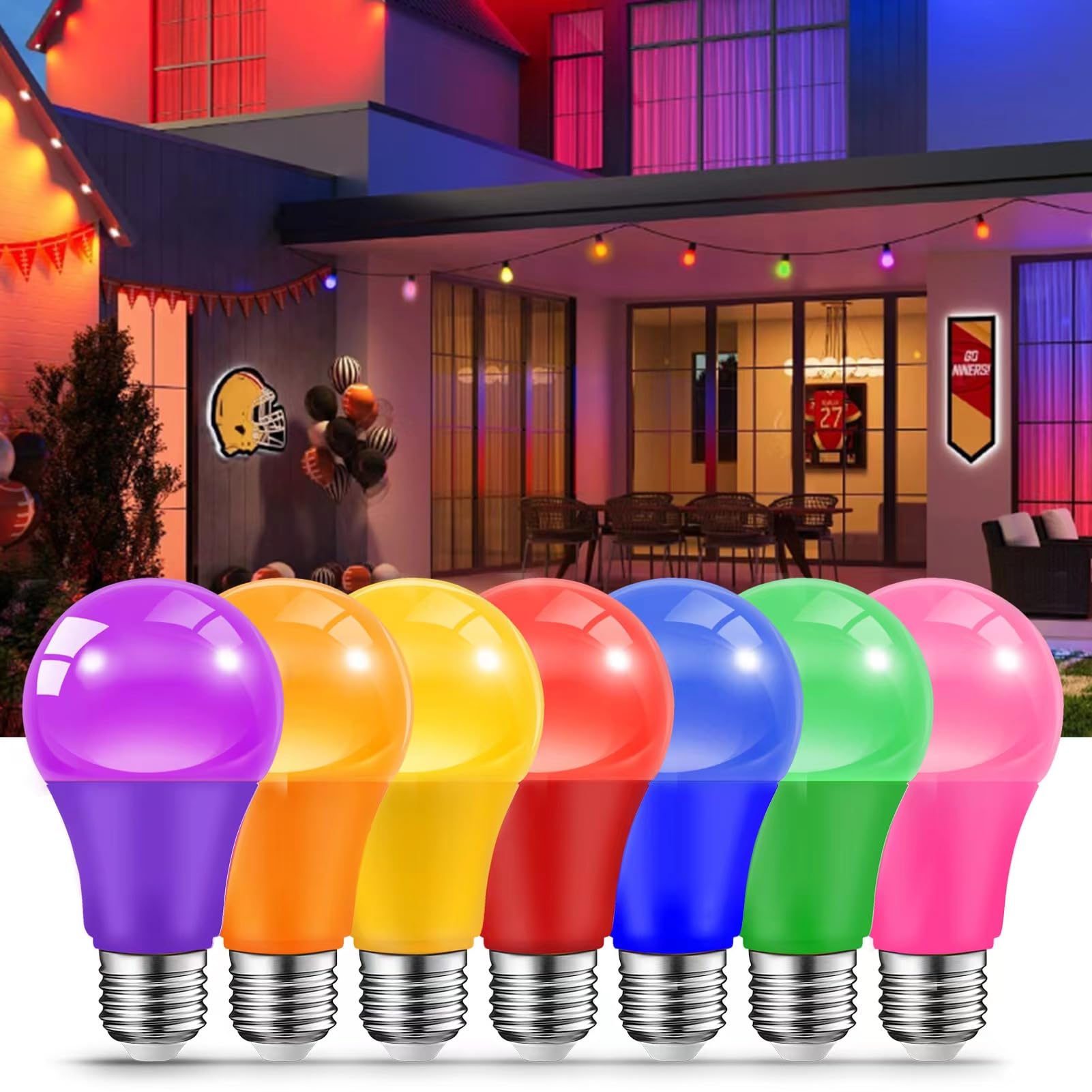 Jaheks Orange Purple Light Bulbs For Halloween Christmas, 9W(60W Equivalent) E26 Base Led Orange Bulb Purple Bulb For Outdoor,Porch,Home Decor (Orange + Purple)
