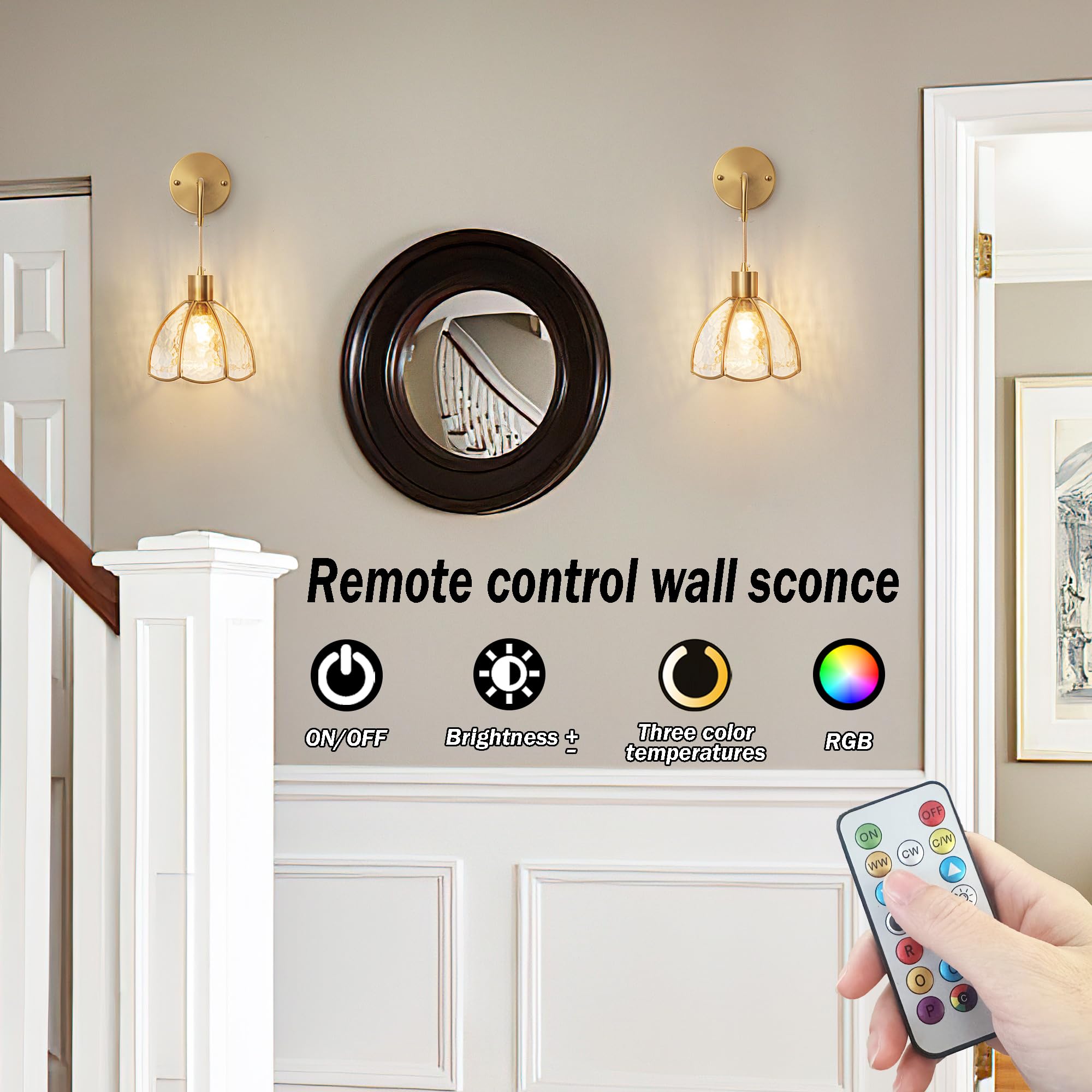 Vimhou Battery Operated Wall Sconces Set Of 2, Rgb Color Changing, Remote Control, Dimmable