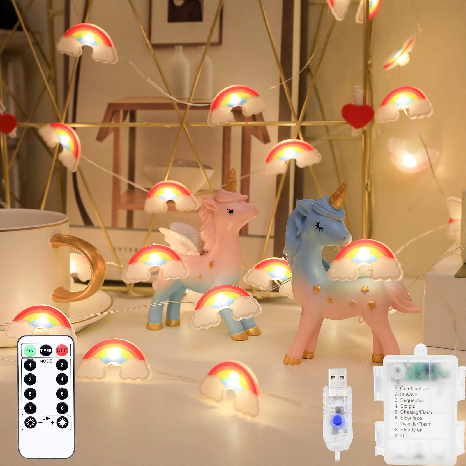 Rainbow String Lights 40 Led Decorative Fairy Light Indoor & Outdoor 8 Modes Usb & Battery Powered Lights 13Ft Twinkle Lights With Remote Control Timer For Children Kids Bedroom Decoration