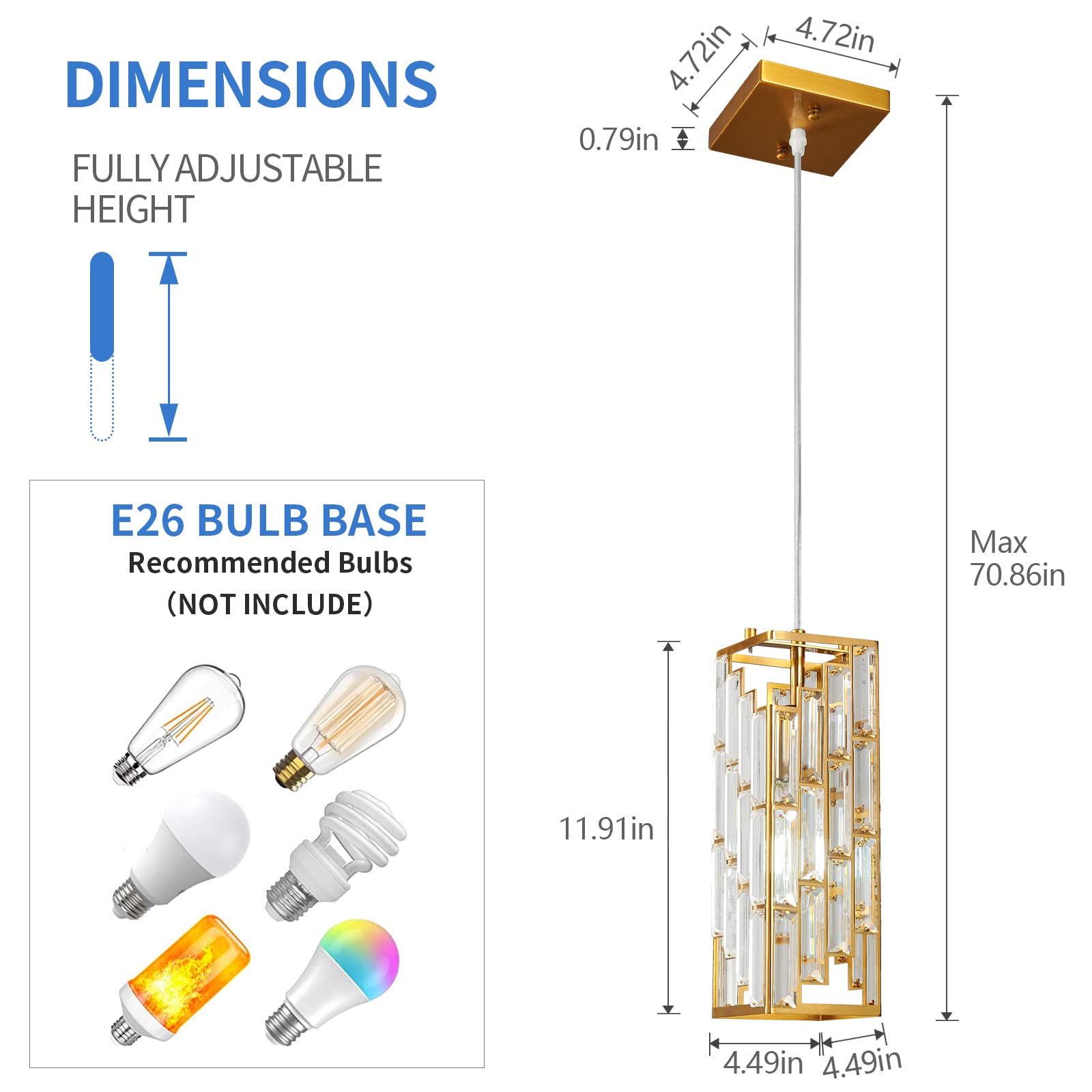 FDPBY Gold Pendant Lighting - Mini Crystal Chandeliers, Adjustable 3-Pack for Kitchen Island, Dining Room, Bedroom - Model JP-002