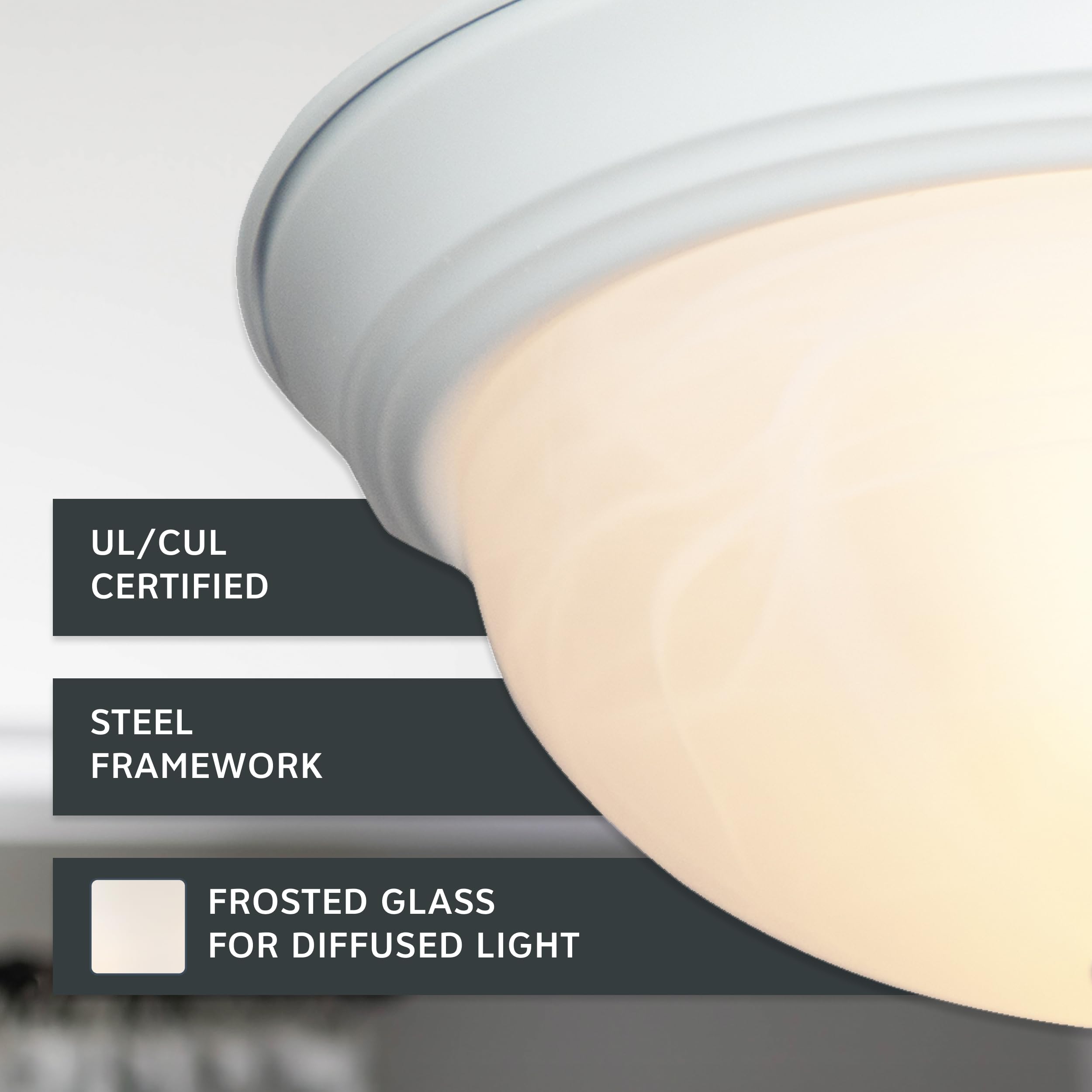 Designers Fountain 3-Light Flush Mount Fixture, White Alabaster Glass, 15 in, Alloy Steel, Model 1257L-WH-AL