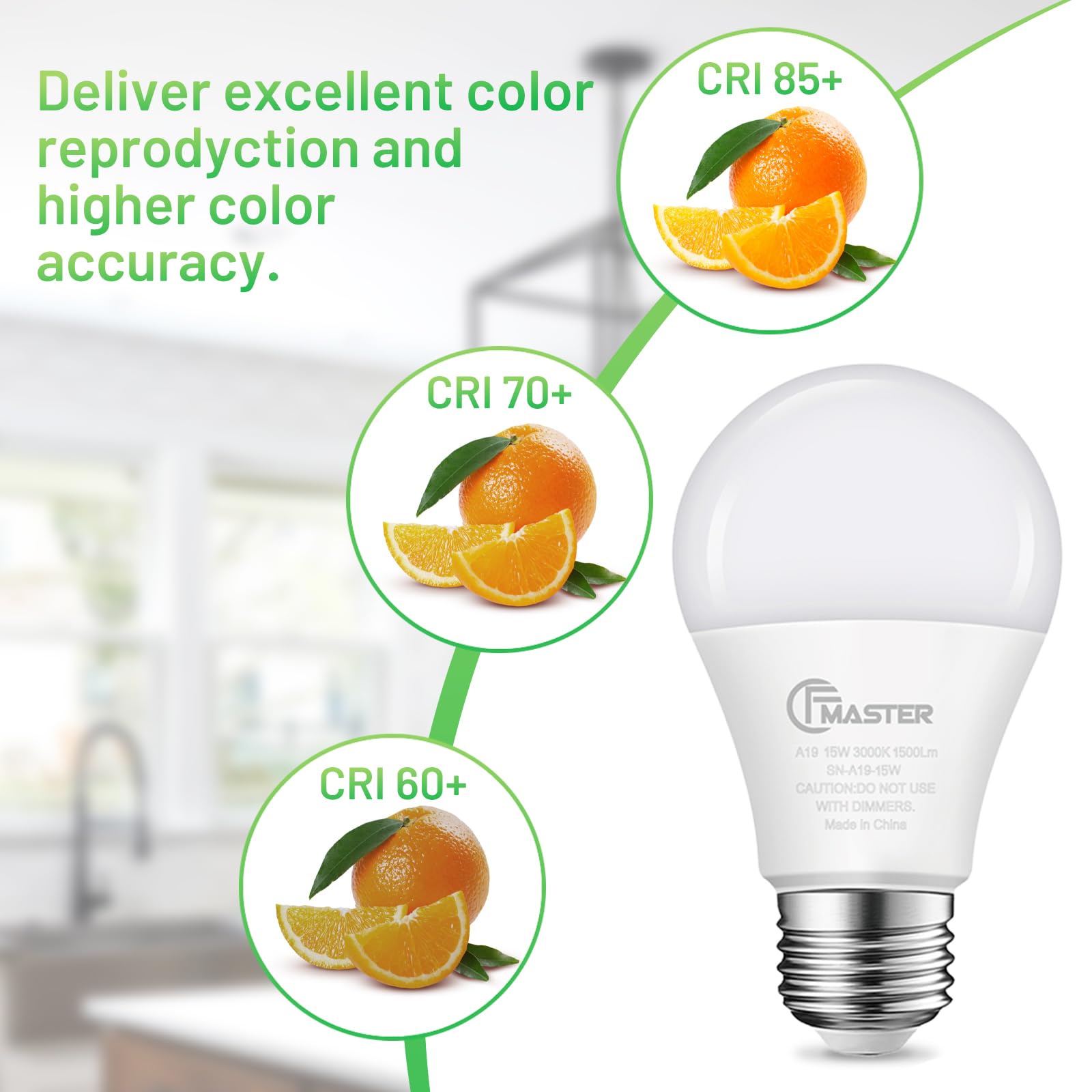 Cfmaster A19 Led Light Bulb, Led Bulbs 100 Watt Equivalent, 3000K Warm Light Bulbs, 1500 Lumens, E26 Standard Base Lightbulb, No