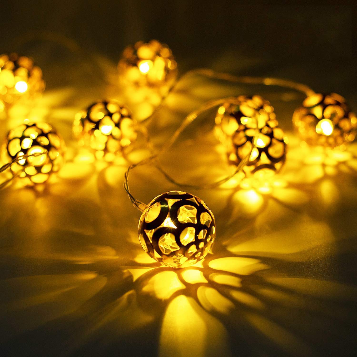 Pesca Metal Diya Ball 16 Led Orb White Wire String Light Fairy Lights For Festival Decorations - (Warm White,Plastic,Corded Elec