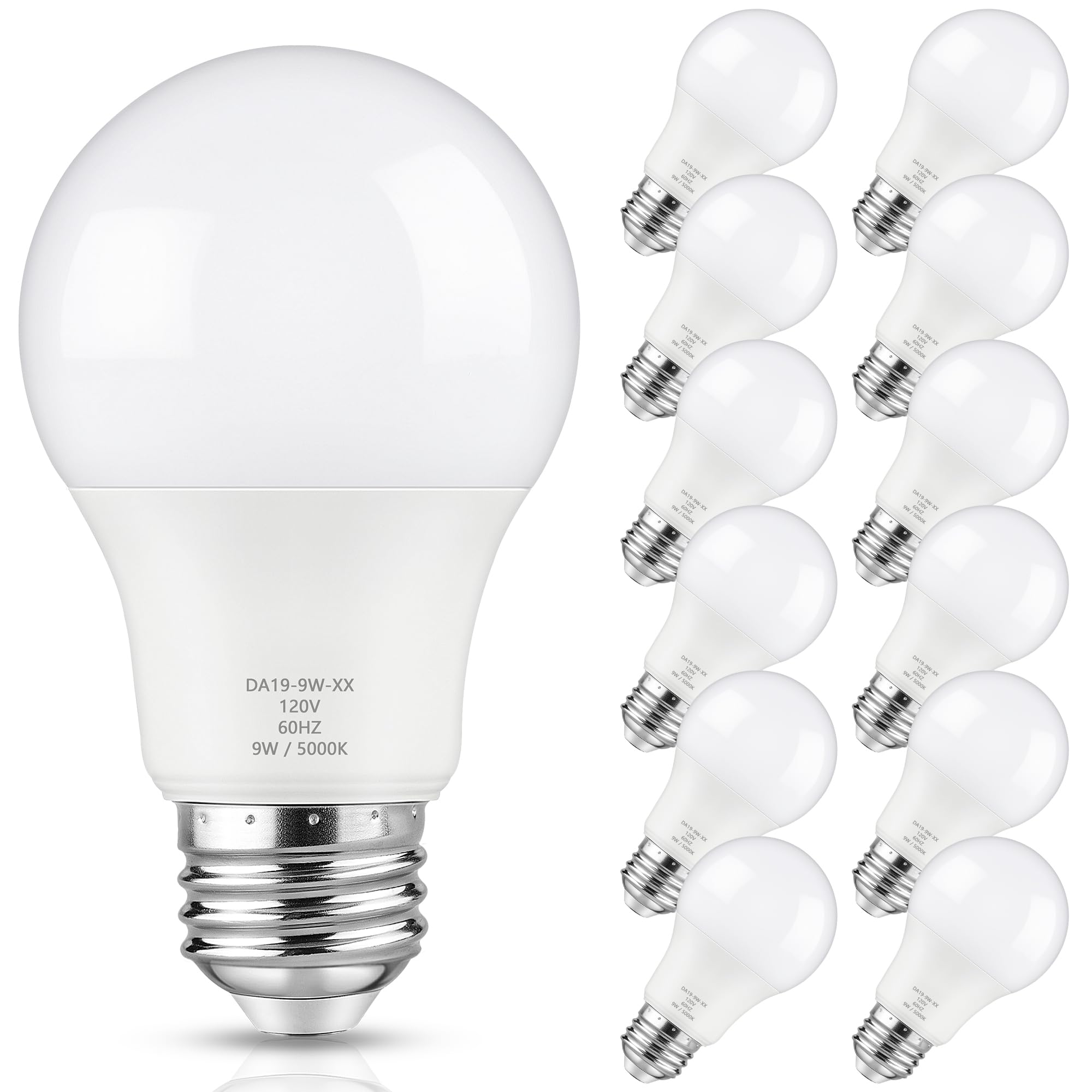 Maylaywood A19 Led Light Bulb Dimmable, 60 Watt Equivalent Led Bulbs, Daylight White 5000K, 900 Lumen, E26 Base, 9W Bright White