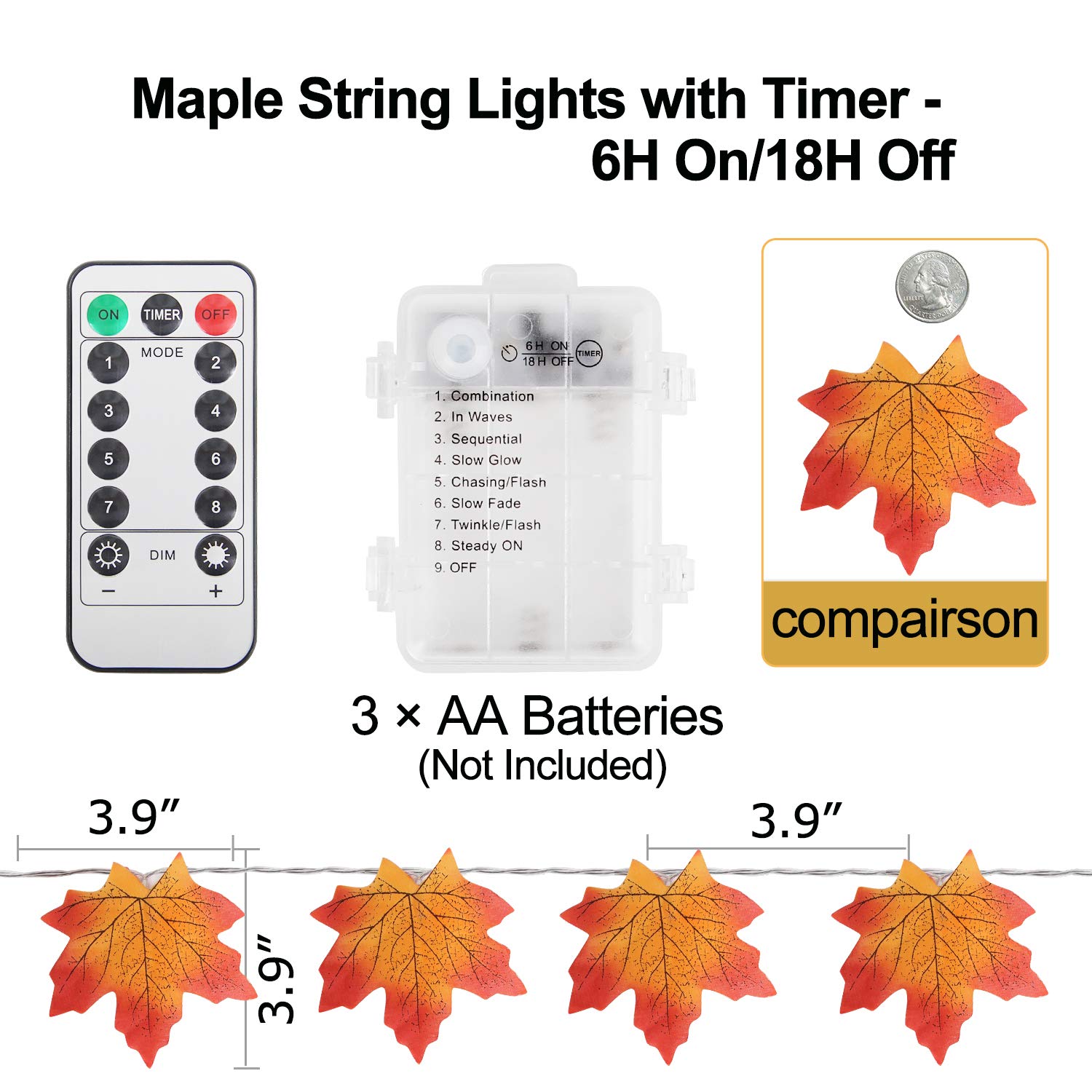 2 Pack Thanksgiving Decor Fall Garland String Lights With Timer And Remote, 100 Led 32.8Ft Lighted Autumn Leaves Garlands Decor, 8 Models, Battery Operated Fall Lights For Home Party Indoor Mantle