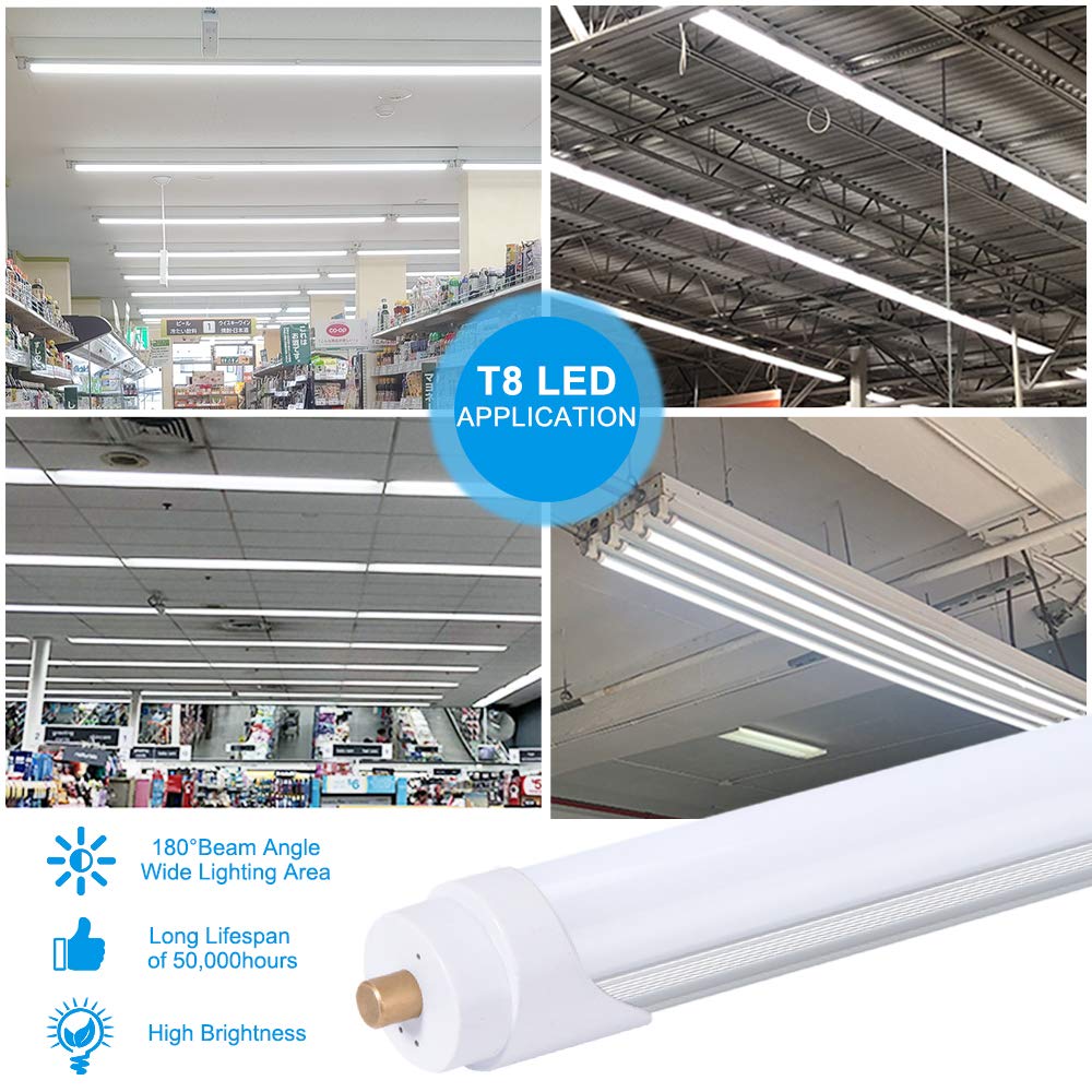 ONLYLUX 8ft LED Shop Light, 5400LM, FA8 Single Pin, Milky Cover, 12 Pack, Aluminum + PC, 6000K Fluorescent Replacement