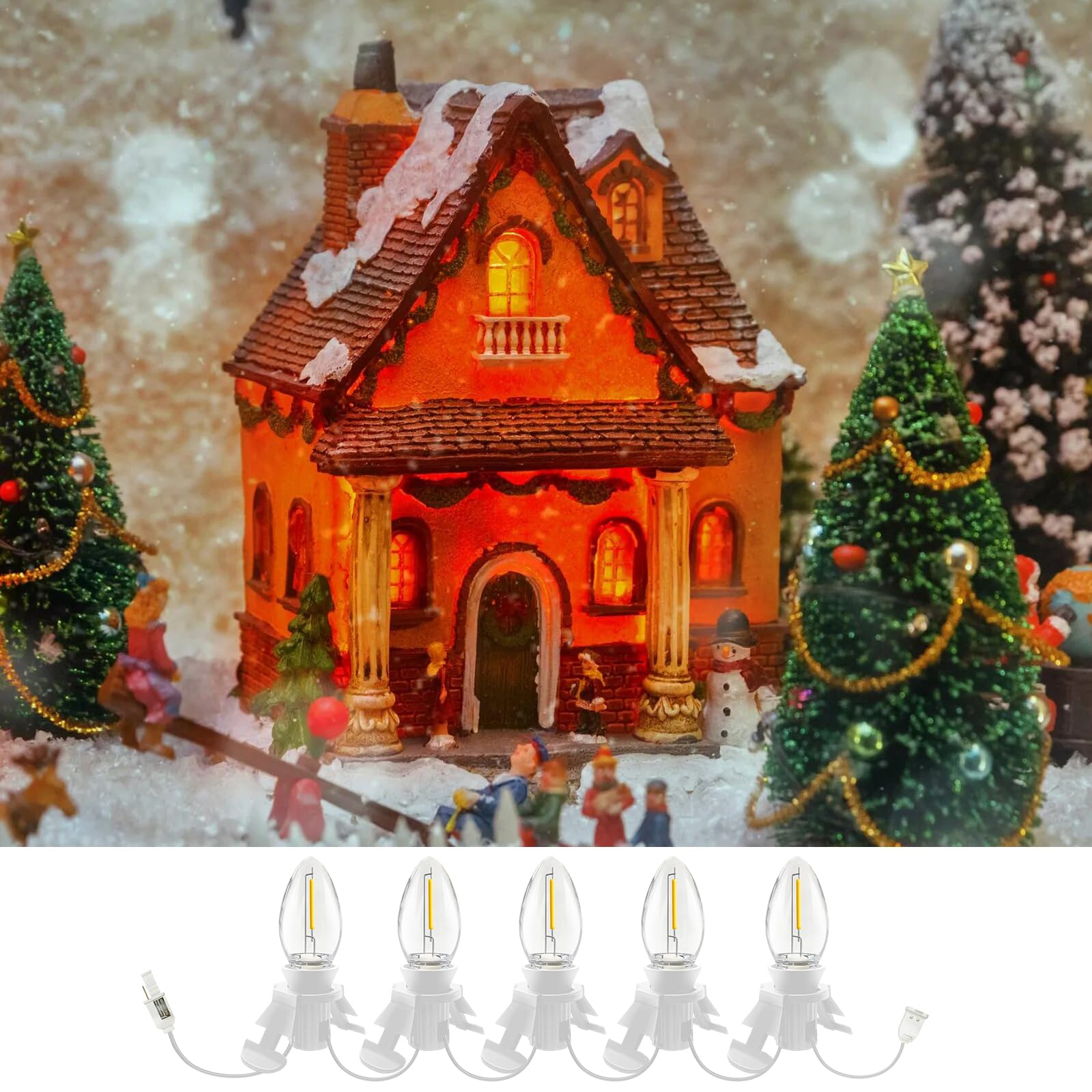 Doratale C7 LED Light Cord with Clip, 11Ft, White, Plastic, for Christmas Village, Indoor Crafts, Halloween Decor
