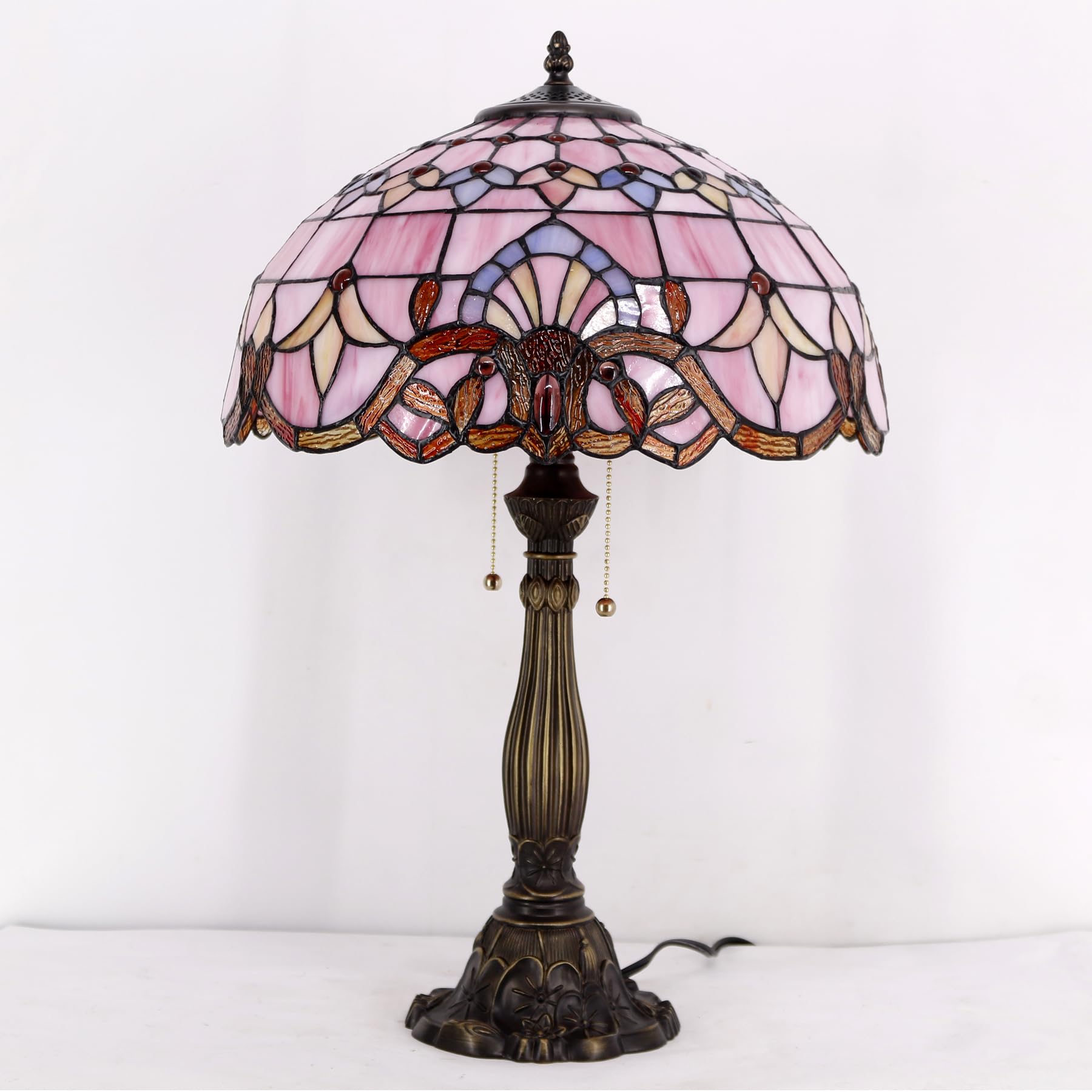 Werfactory Tiffany Lamp Pink Stained Glass Baroque Bedside Table Lamp Style Desk Light 16X16X24 Inches Decor Bedroom Living Room