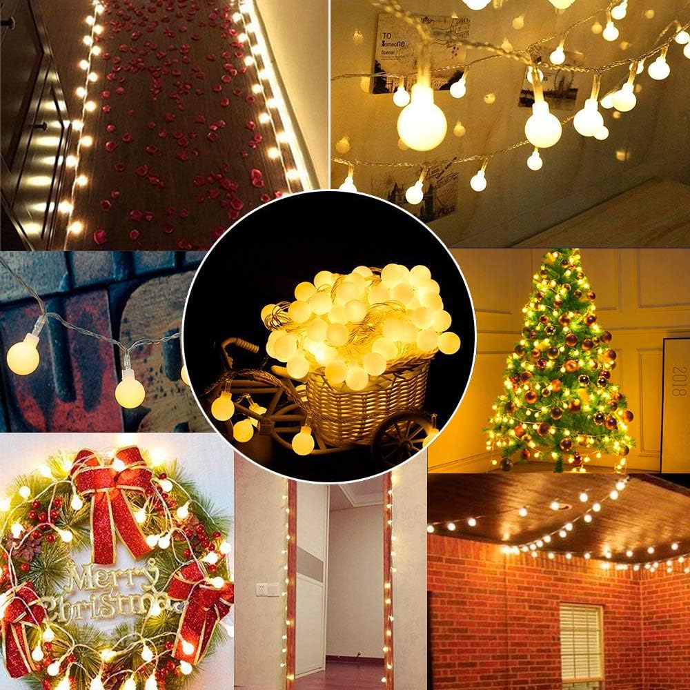 YoTelim Globe String Lights, 33FT, 80 LED, Battery Operated, Warm White, Waterproof, 8 Modes with Remote Control, 1 Pack